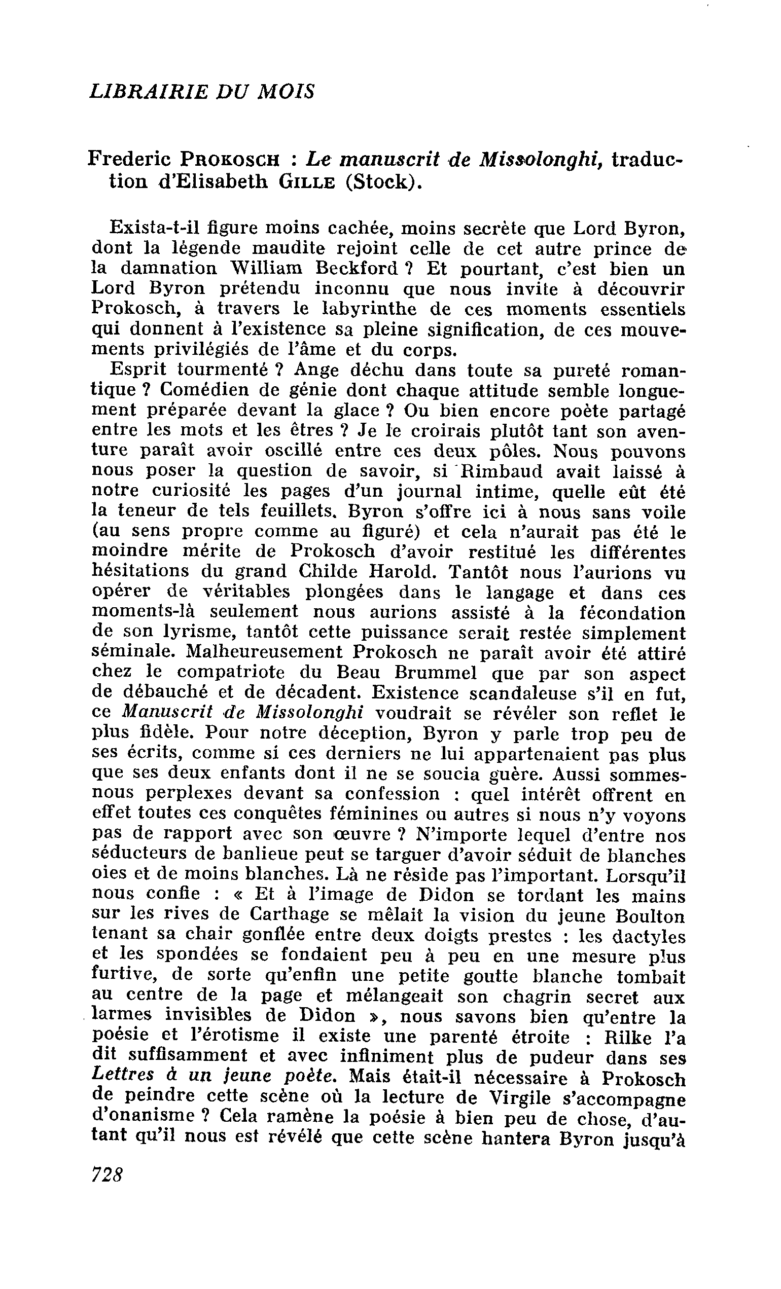 Frédéric Prokosch : Le manuscrit de Missolonghi