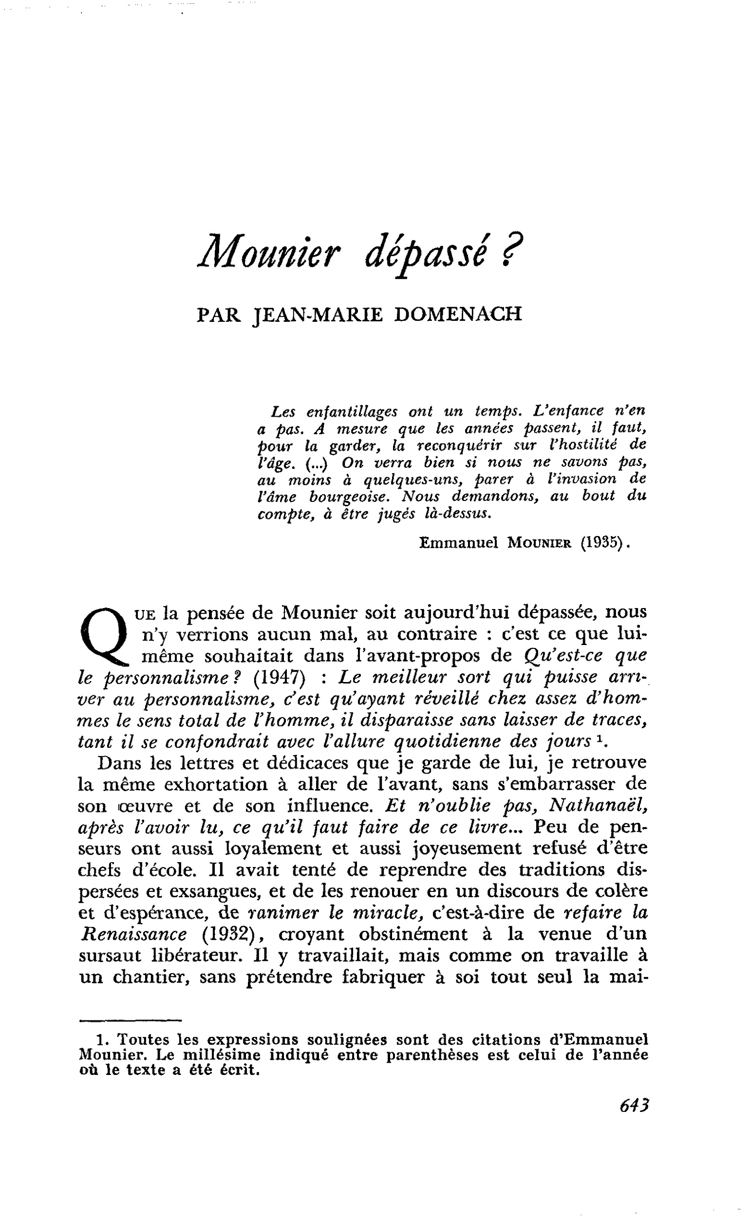 Mounier dépassé ?