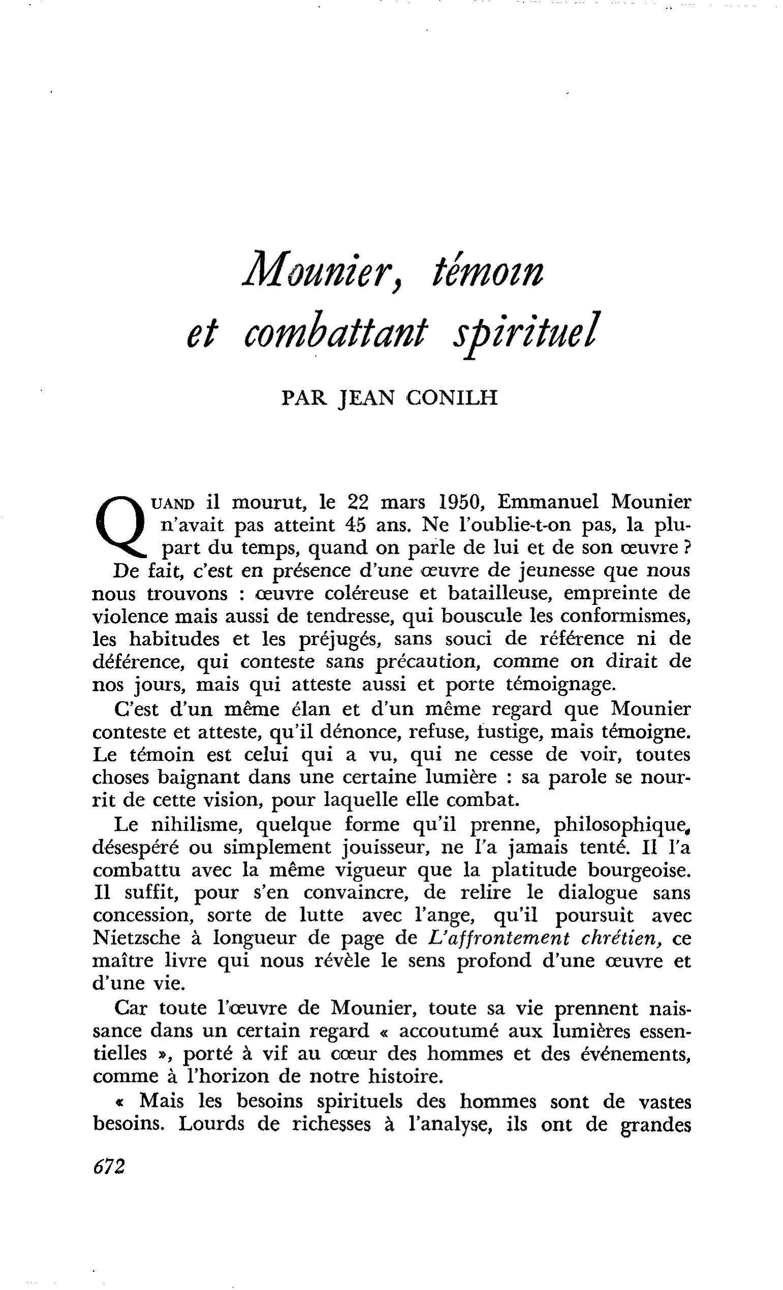 Mounier, témoin et combattant spirituel