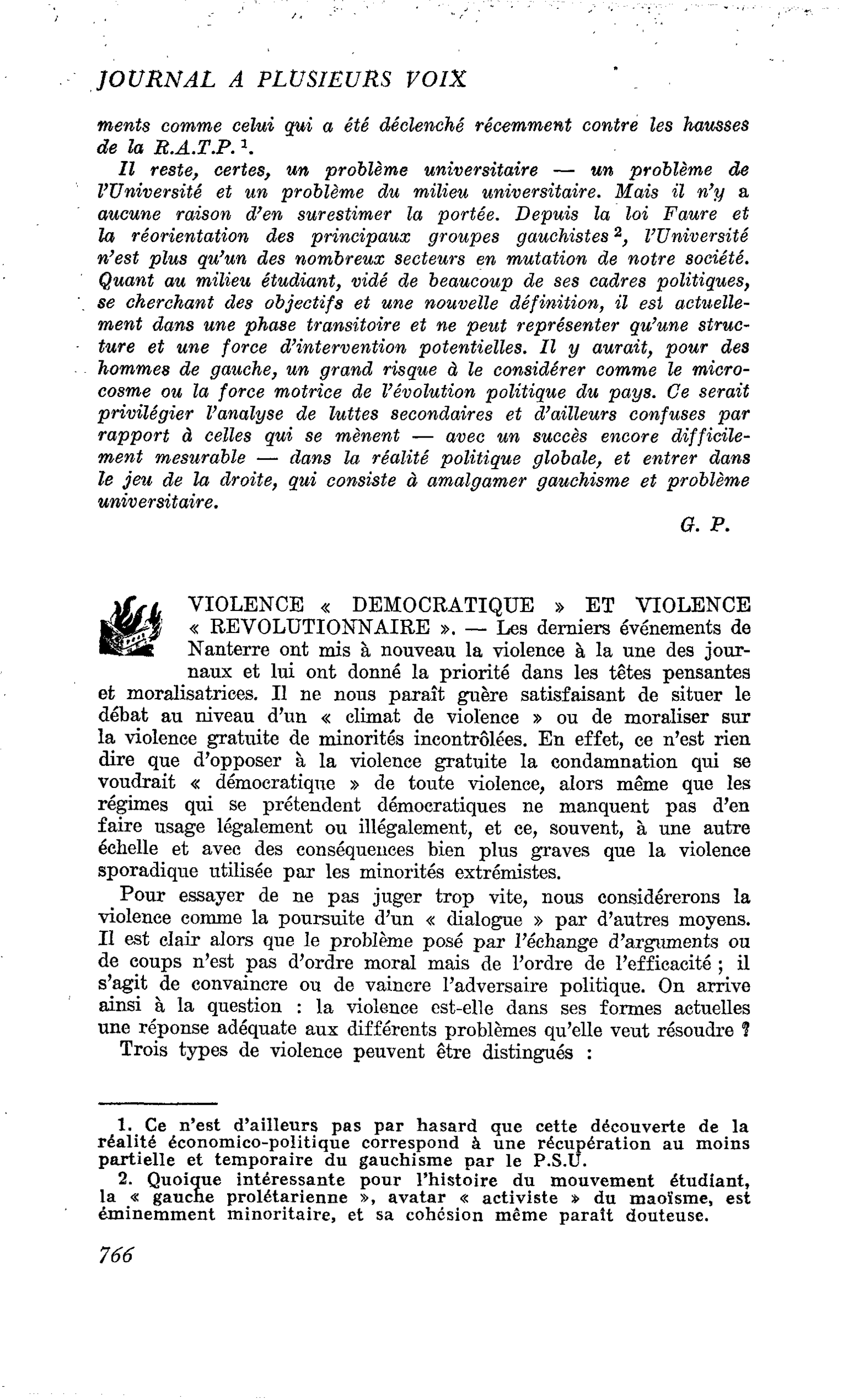 VIOLENCE « DEMOCRATIQUE » ET VIOLENCE « REVOLUTIONNAIRE »