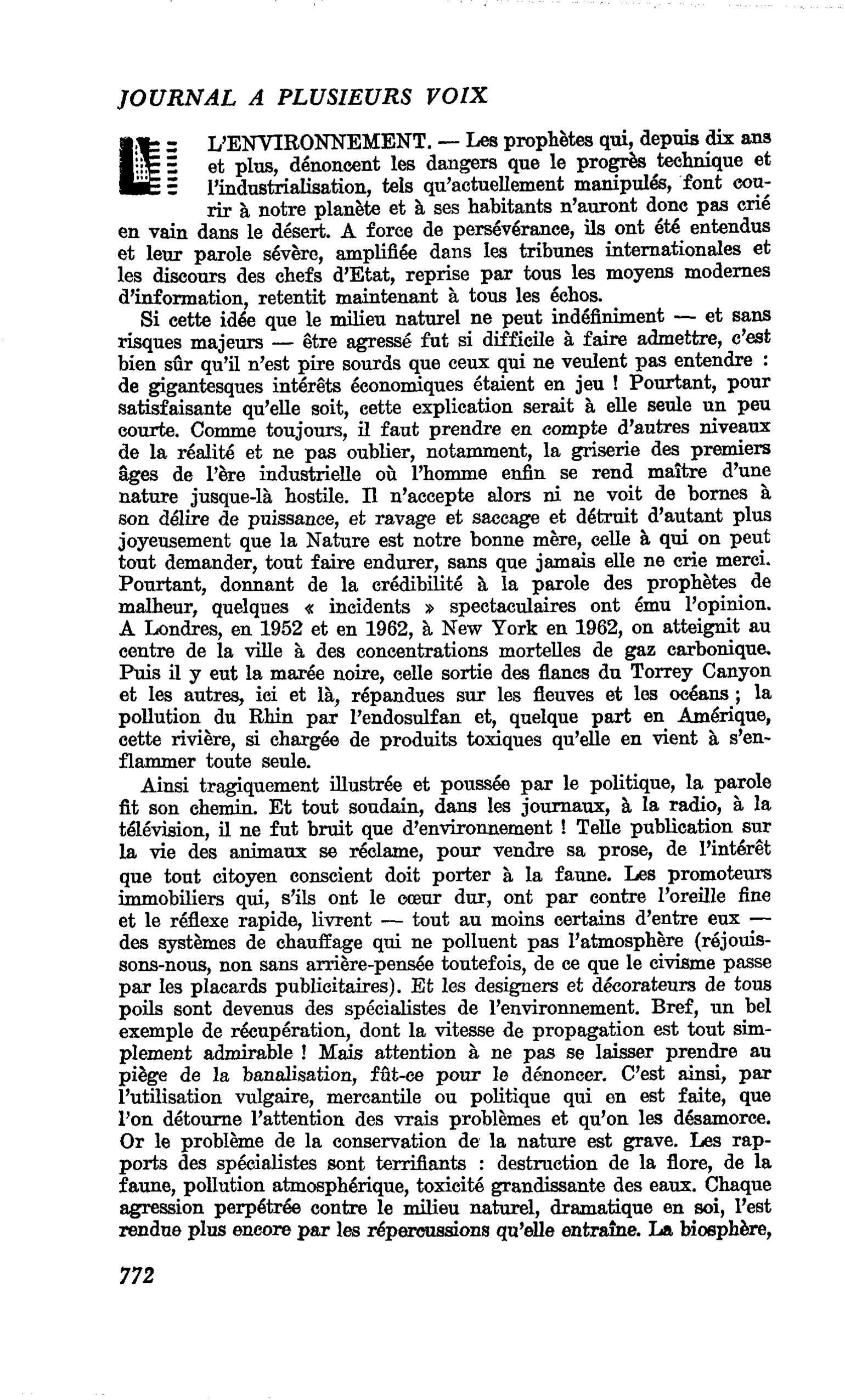 L’ENVIRONNEMENT