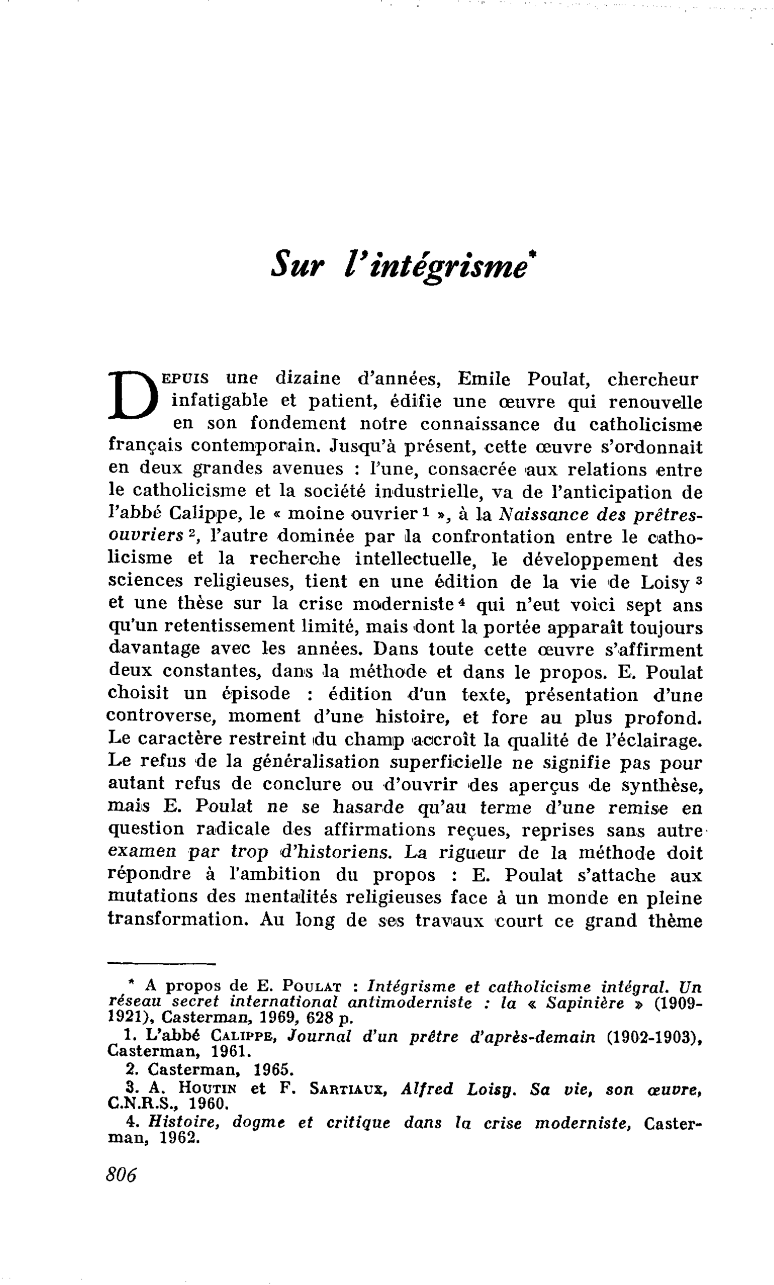 Sur l’intégrisme