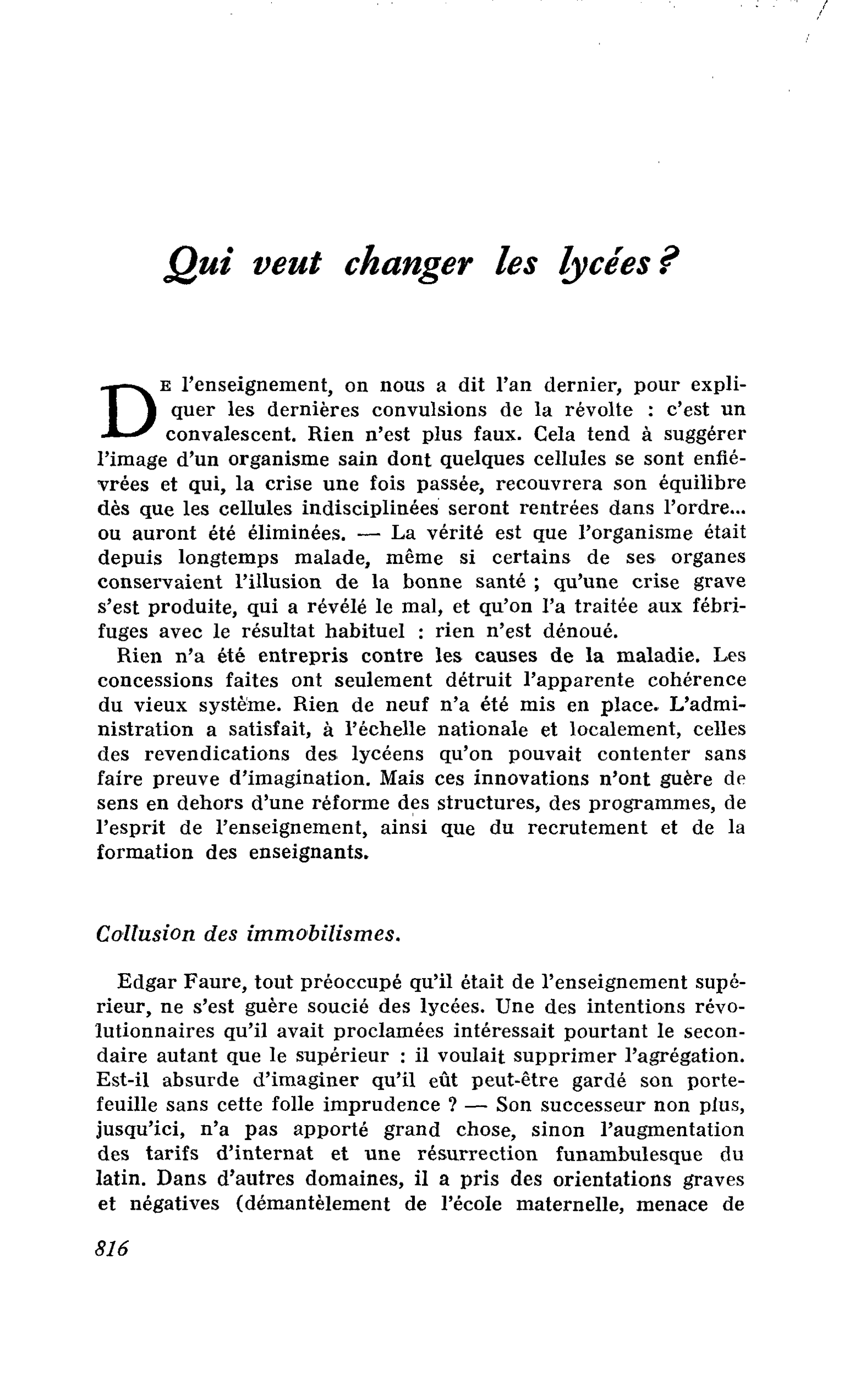 Qui veut changer les lycées ?