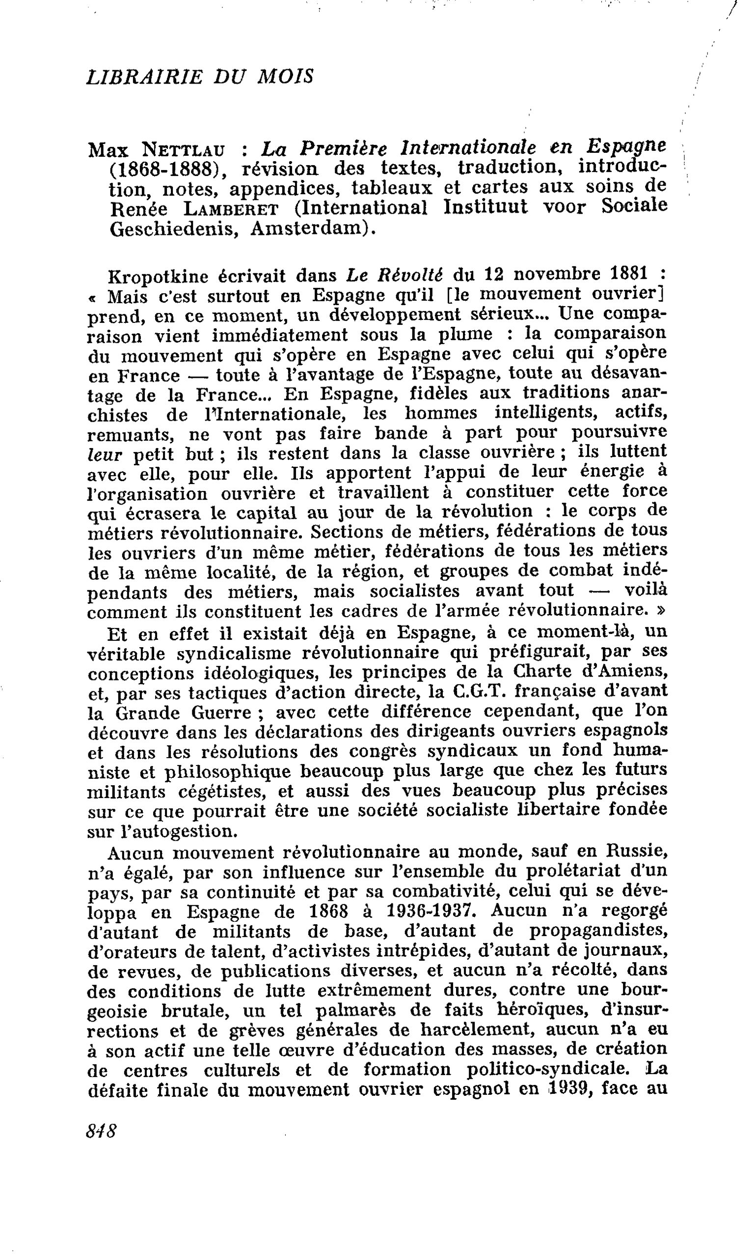 Max Nettlau : La Première Internationale en Espagne