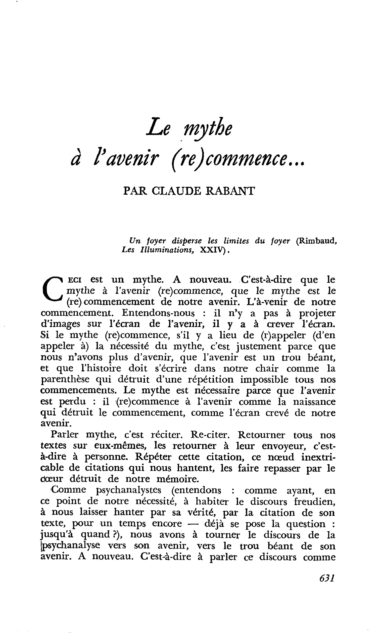 Le mythe à l’avenir (re)commence…