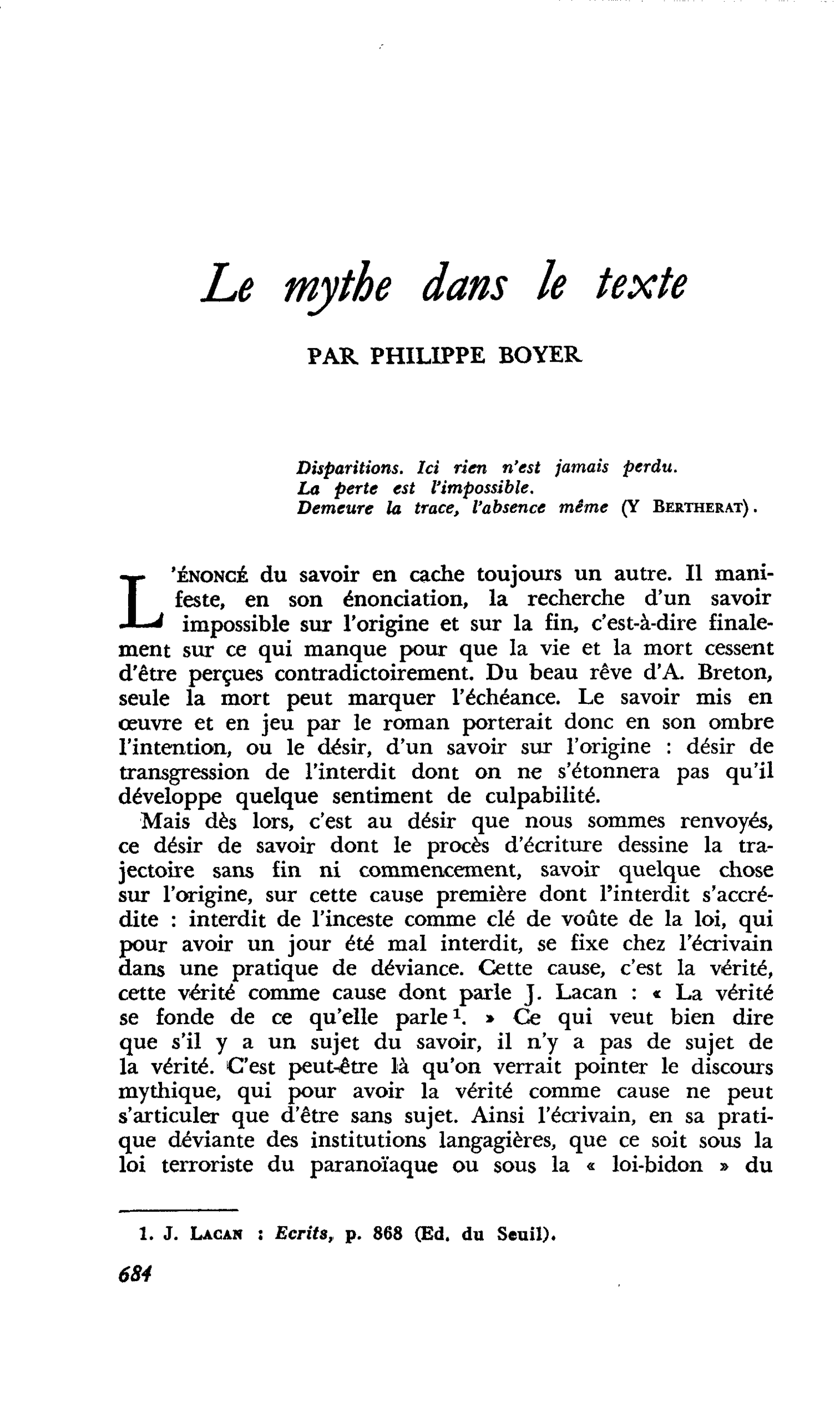 Le mythe dans le texte