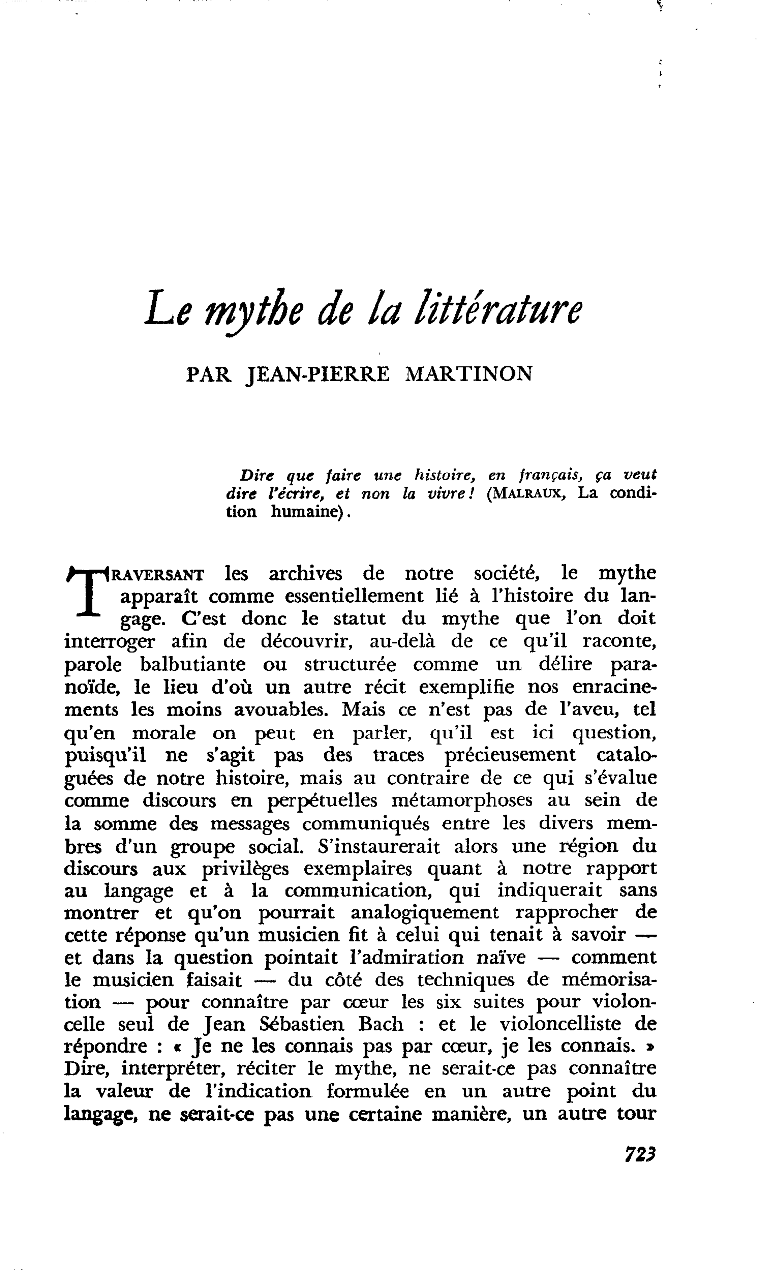 Le mythe de la littérature