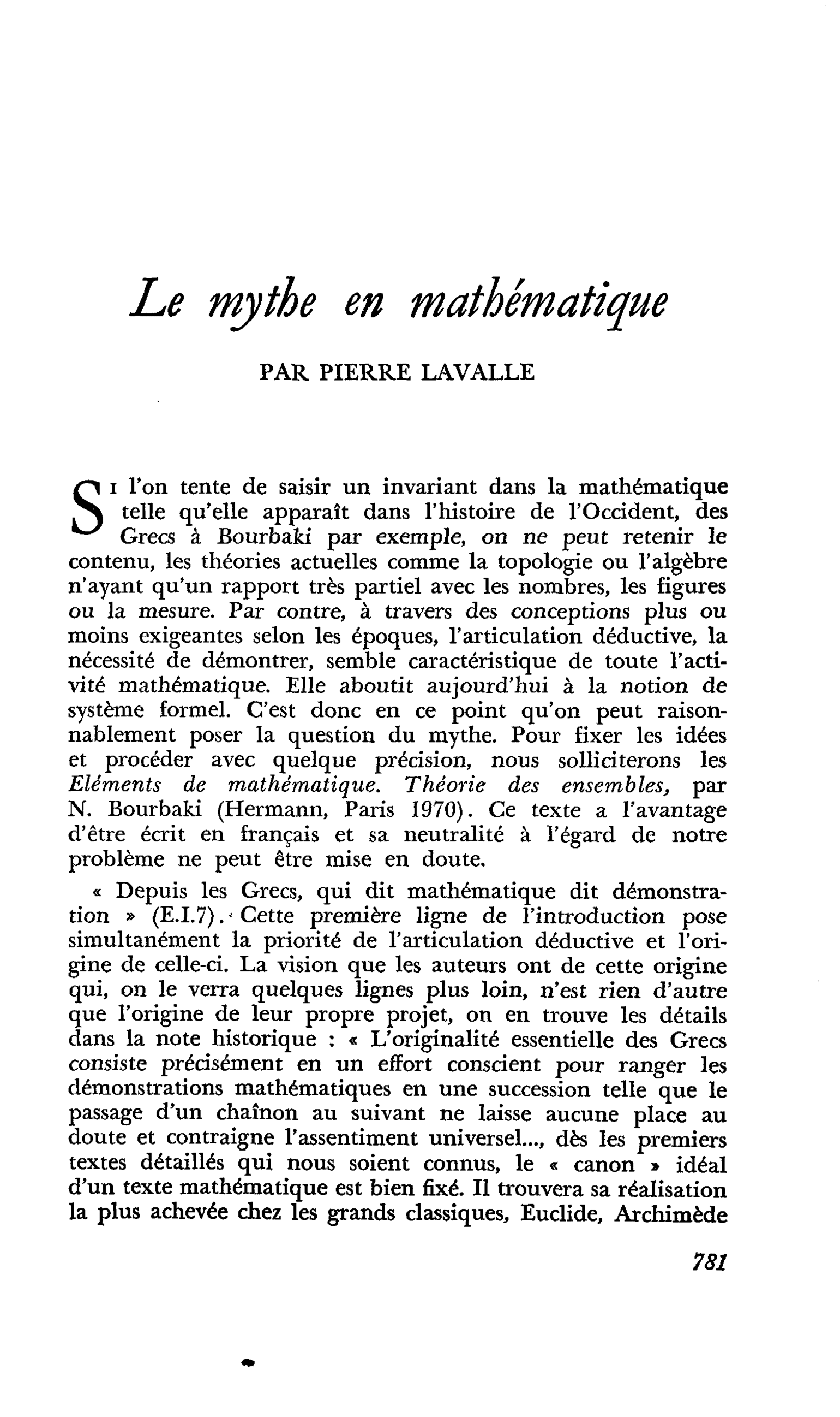 Le mythe en mathématique