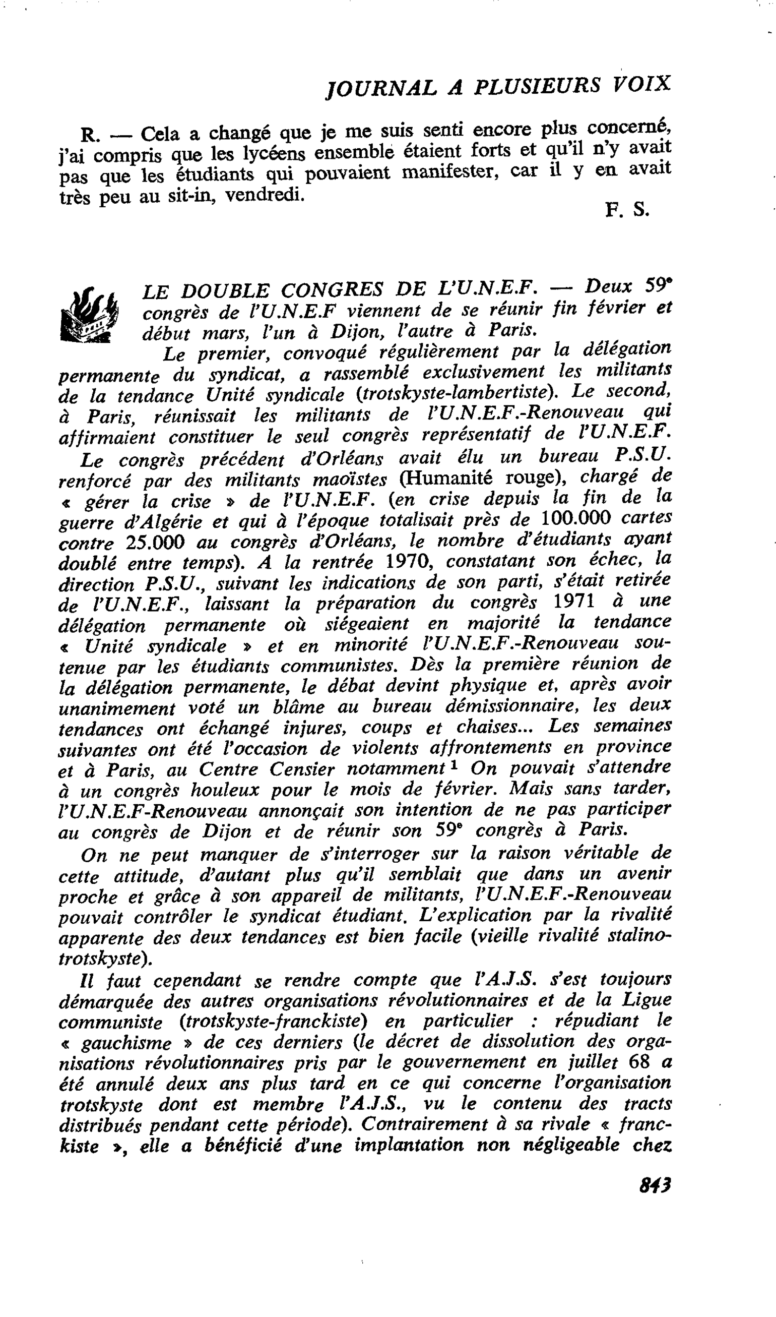 LE DOUBLE CONGRES DE L’U.N.E.F.