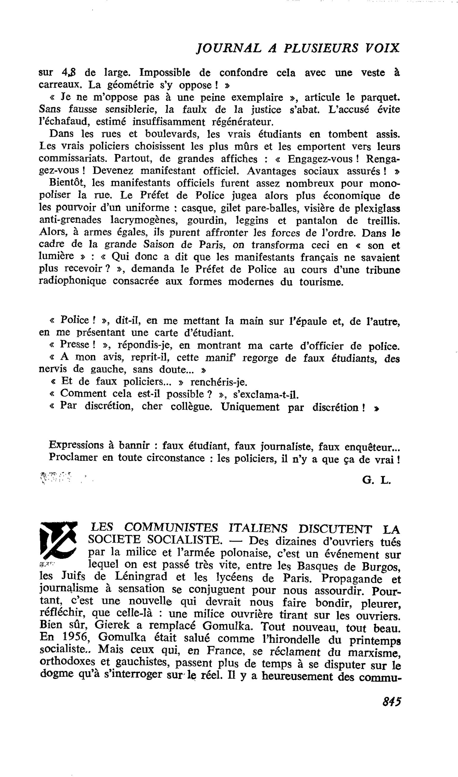 LES COMMUNISTES ITALIENS DISCUTENT LA SOCIETE SOCIALISTE