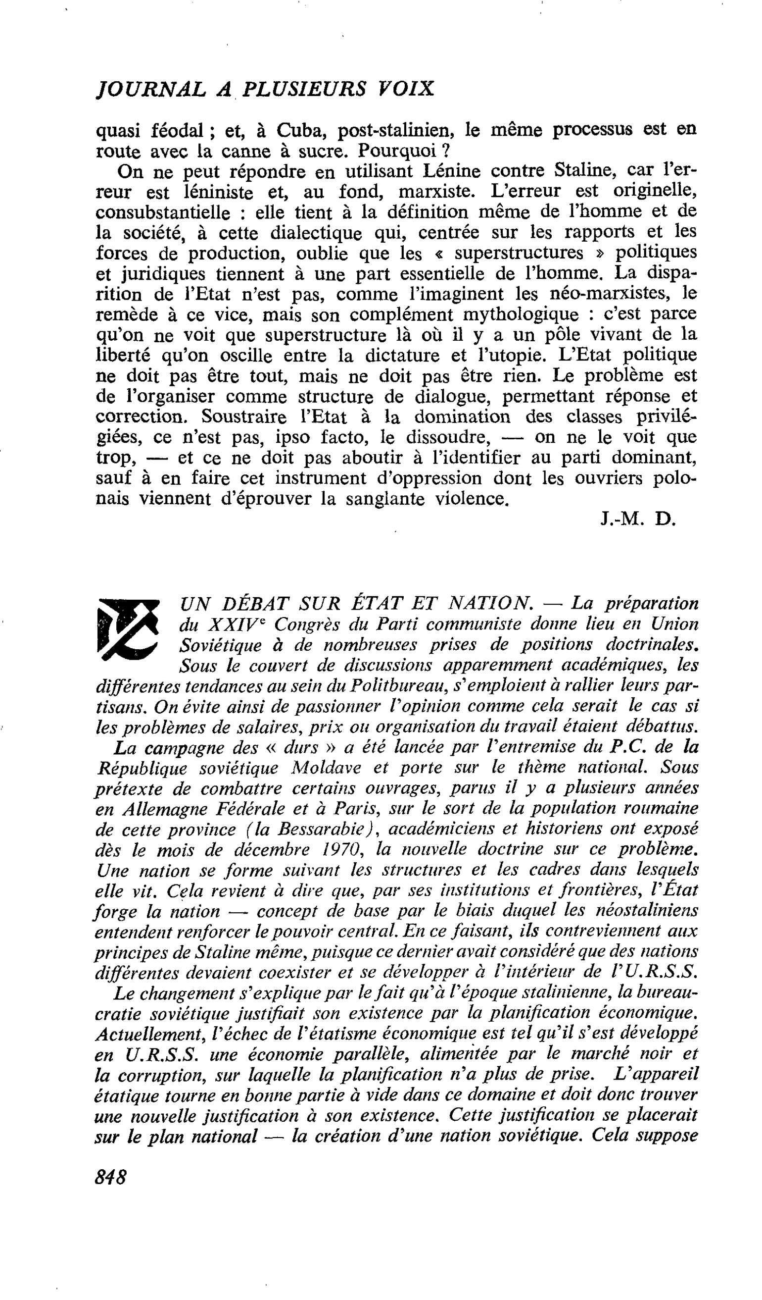 UN DÉBAT SUR ÉTAT ET NATION