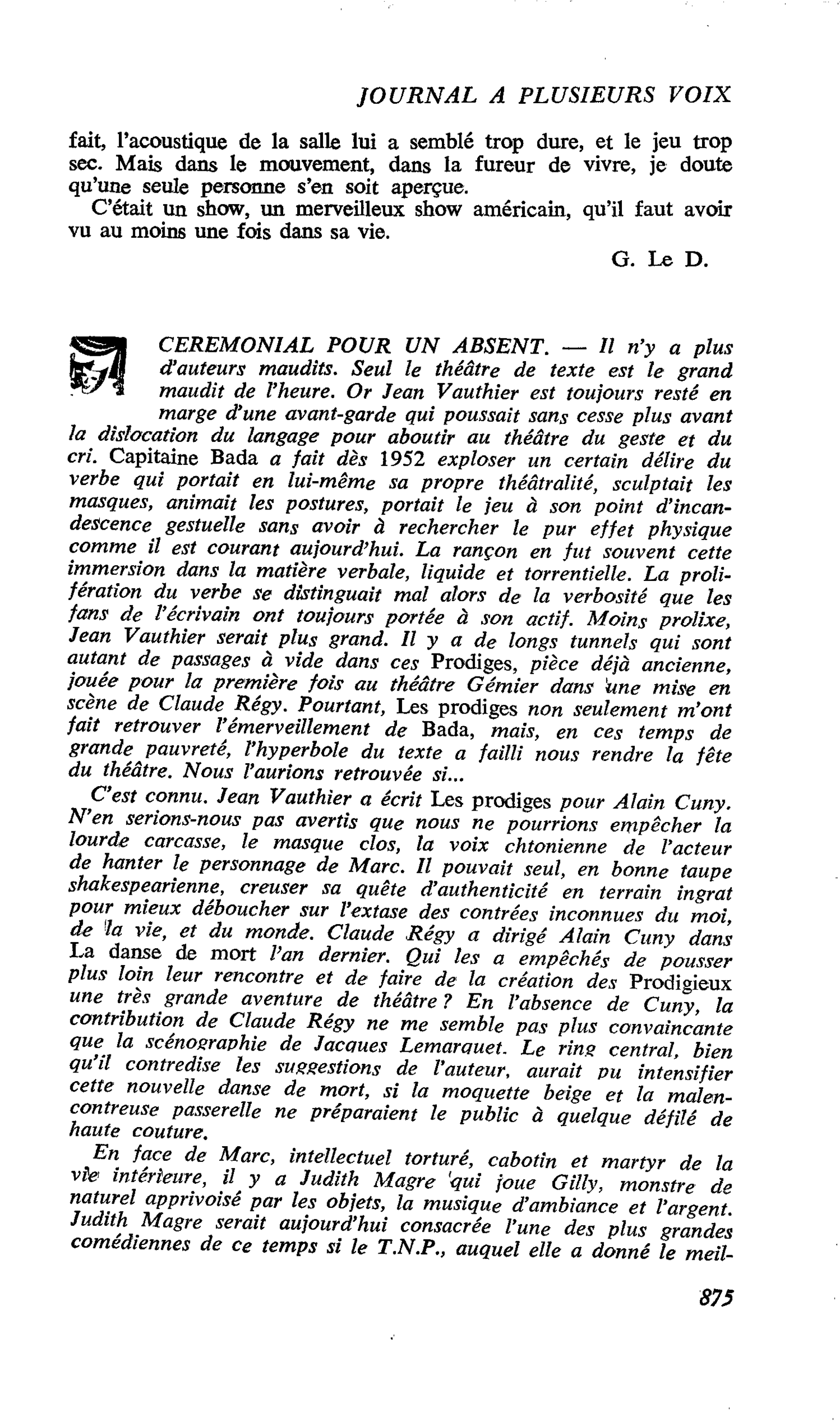 CEREMONIAL POUR UN ABSENT