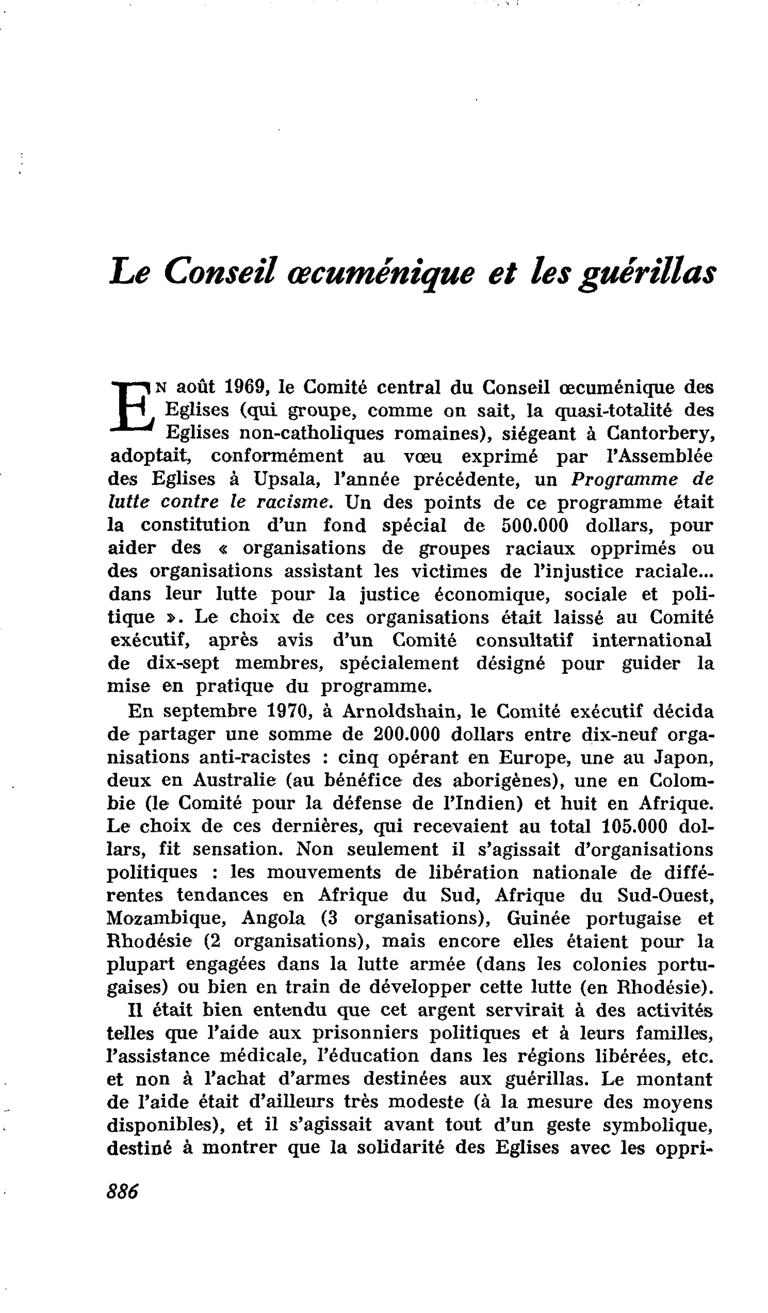 Le Conseil oecuménique et les guérillas
