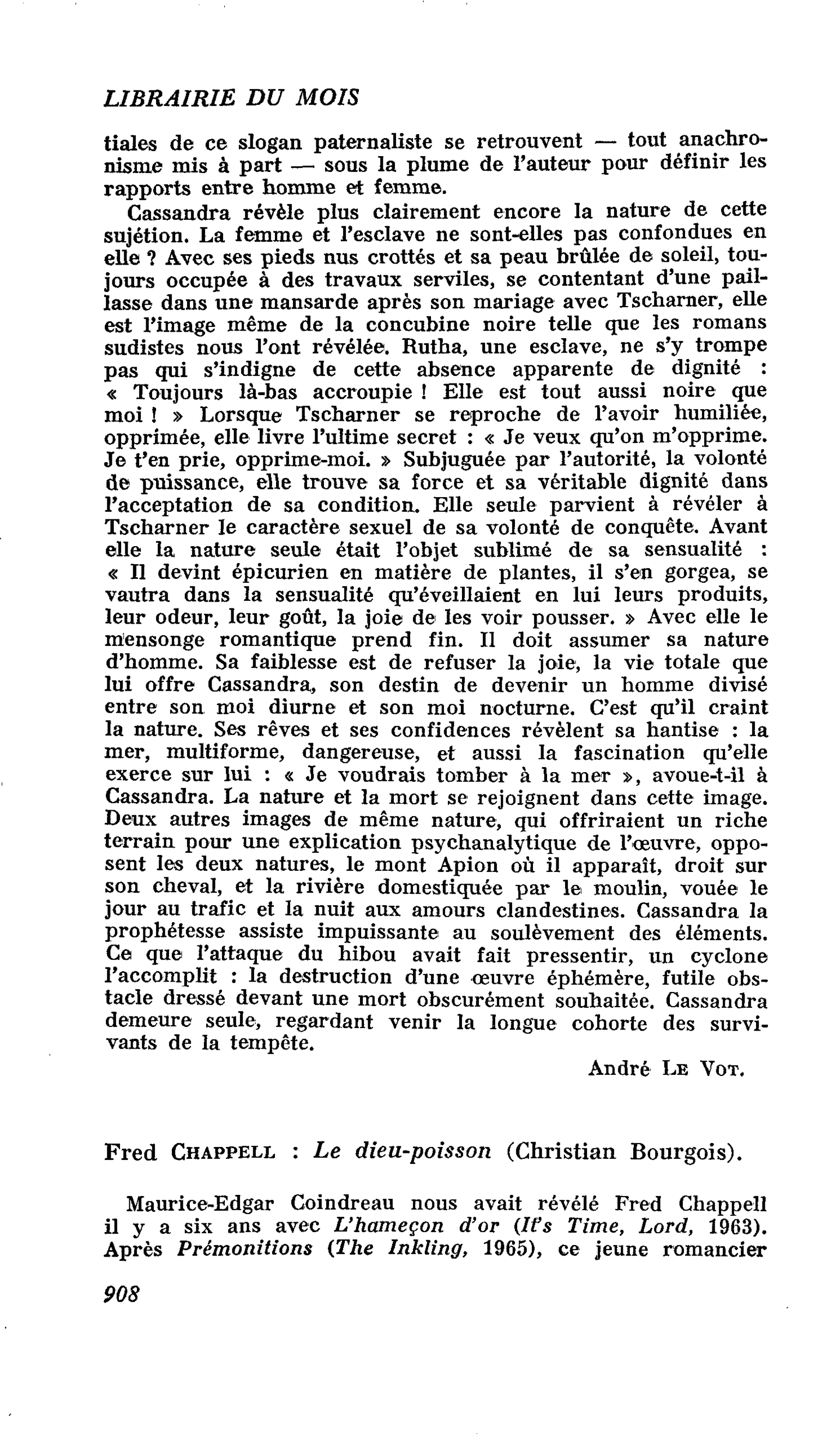 Fred Chappell : Le dieu-poisson