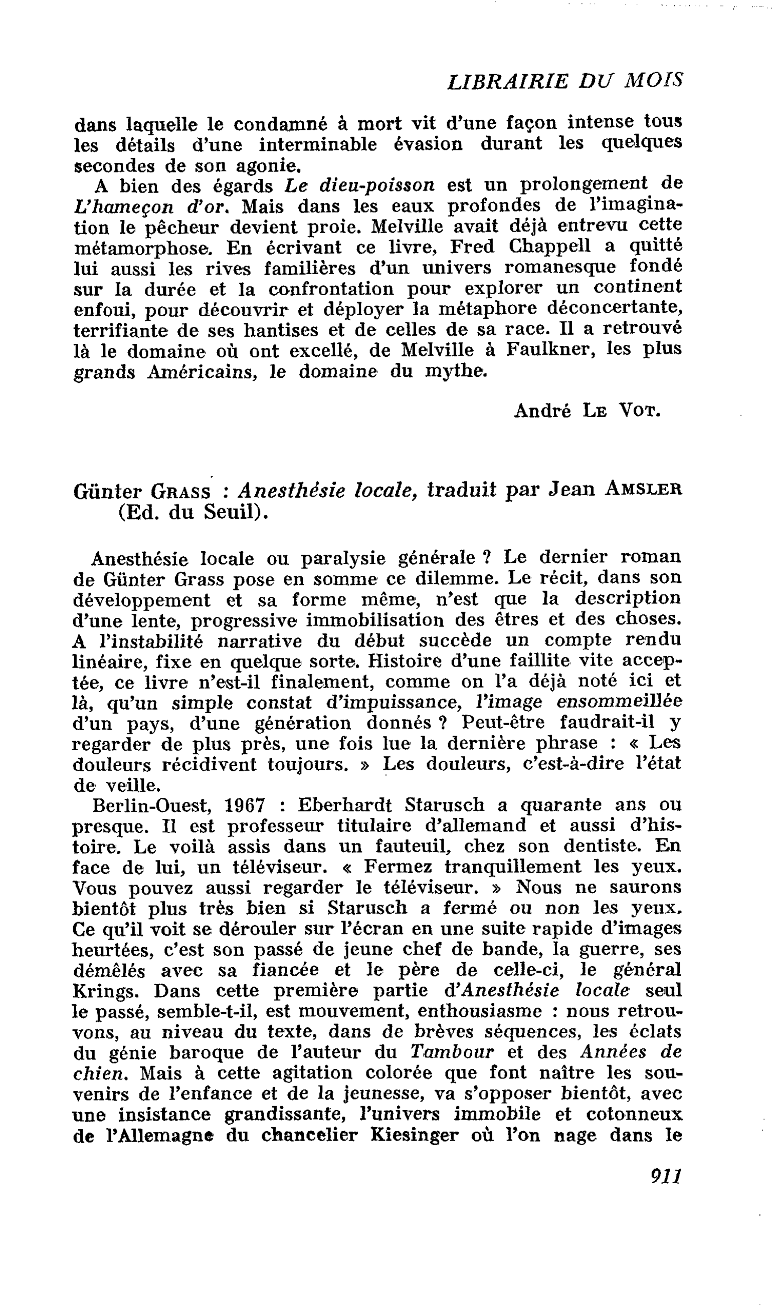 Günter Grass : Anesthésie locale