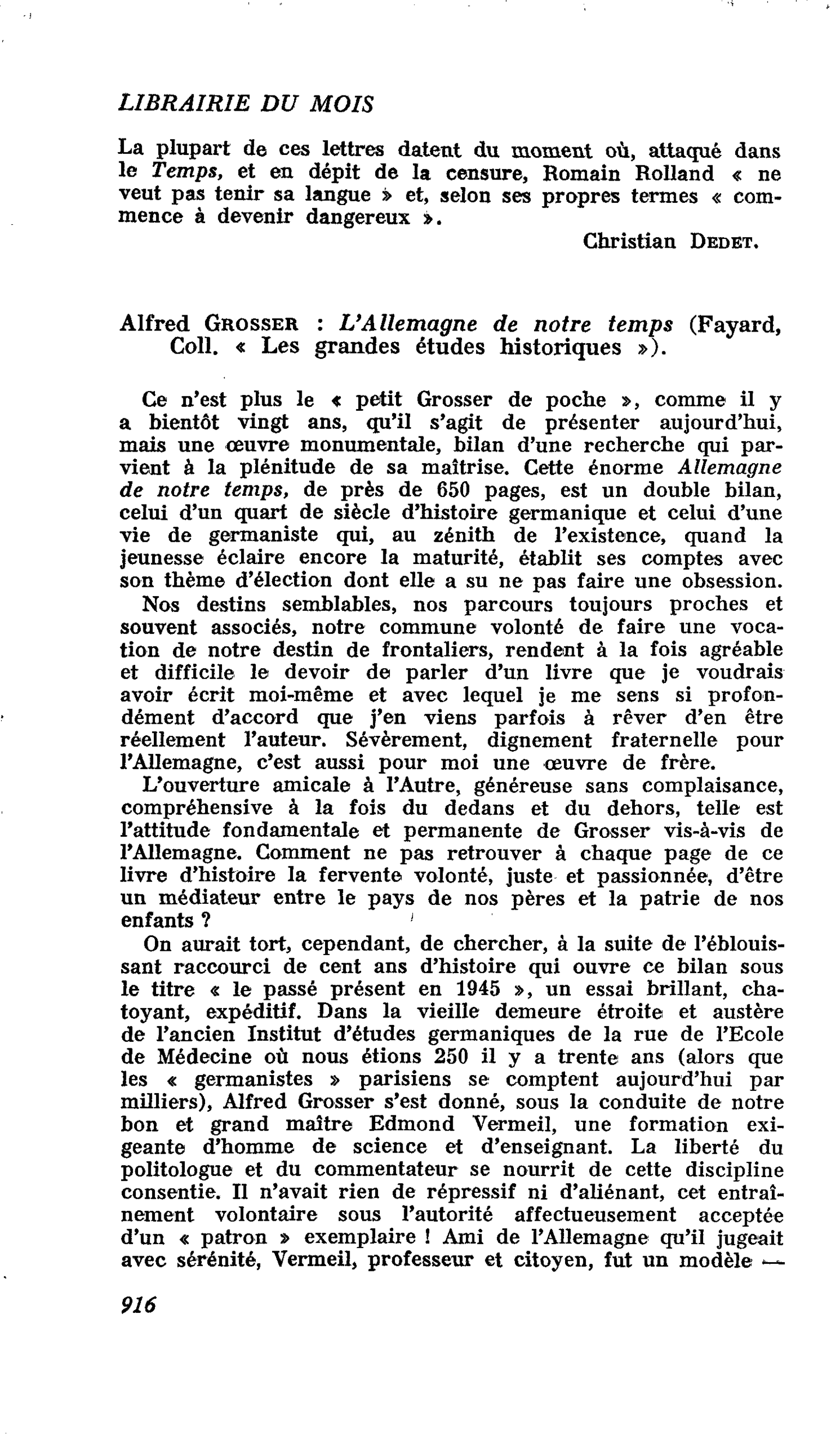 Alfred Grosser : L’Allemagne de notre temps
