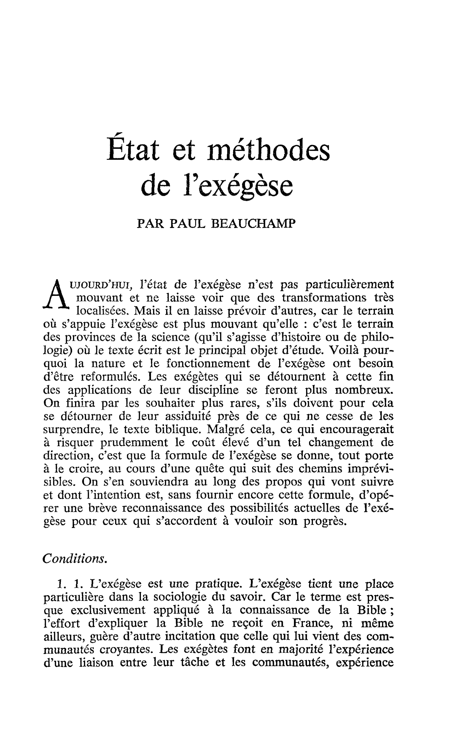 État et méthodes de l’exégèse