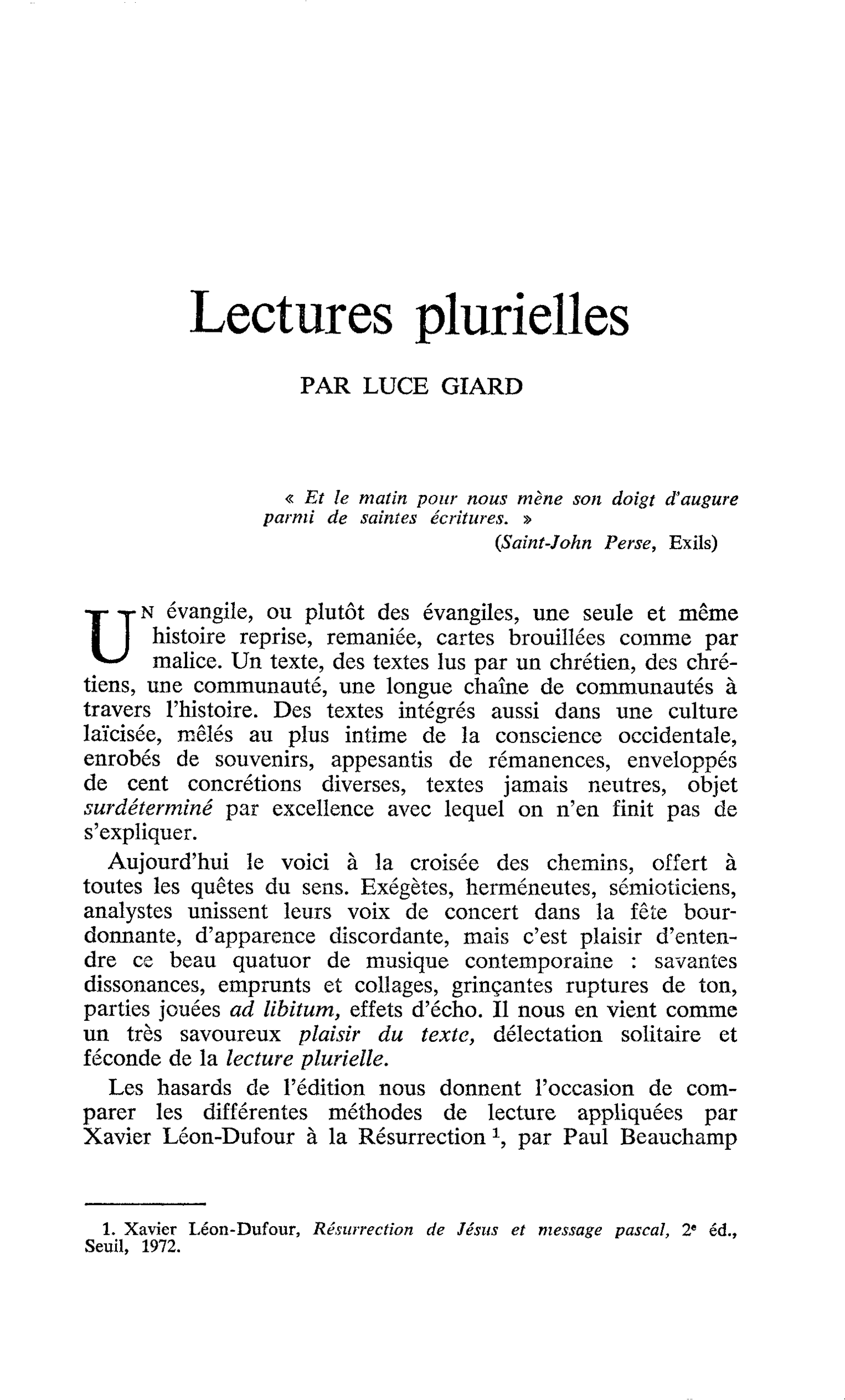 Lectures plurielles