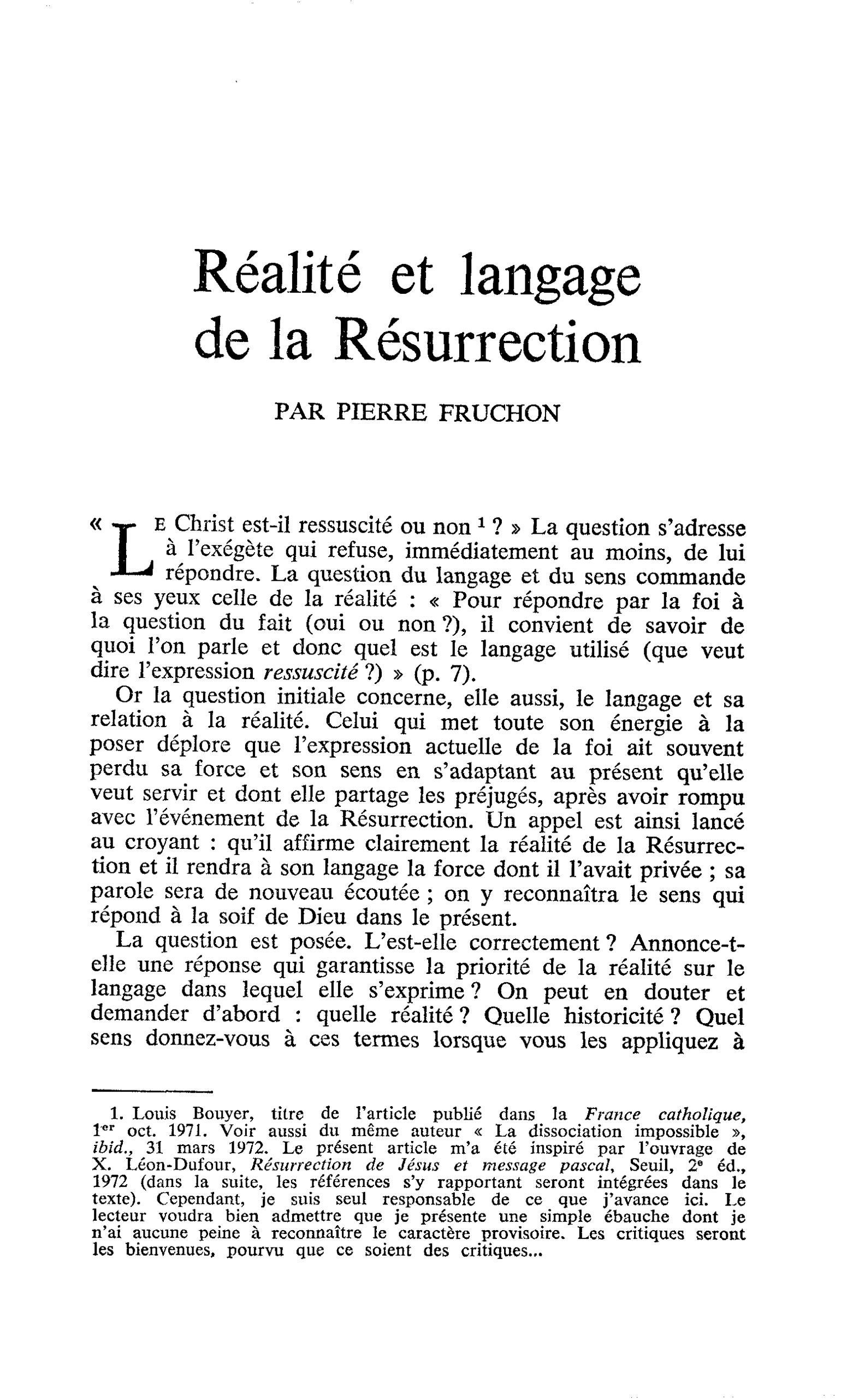 Réalité et langage de la Résurrection