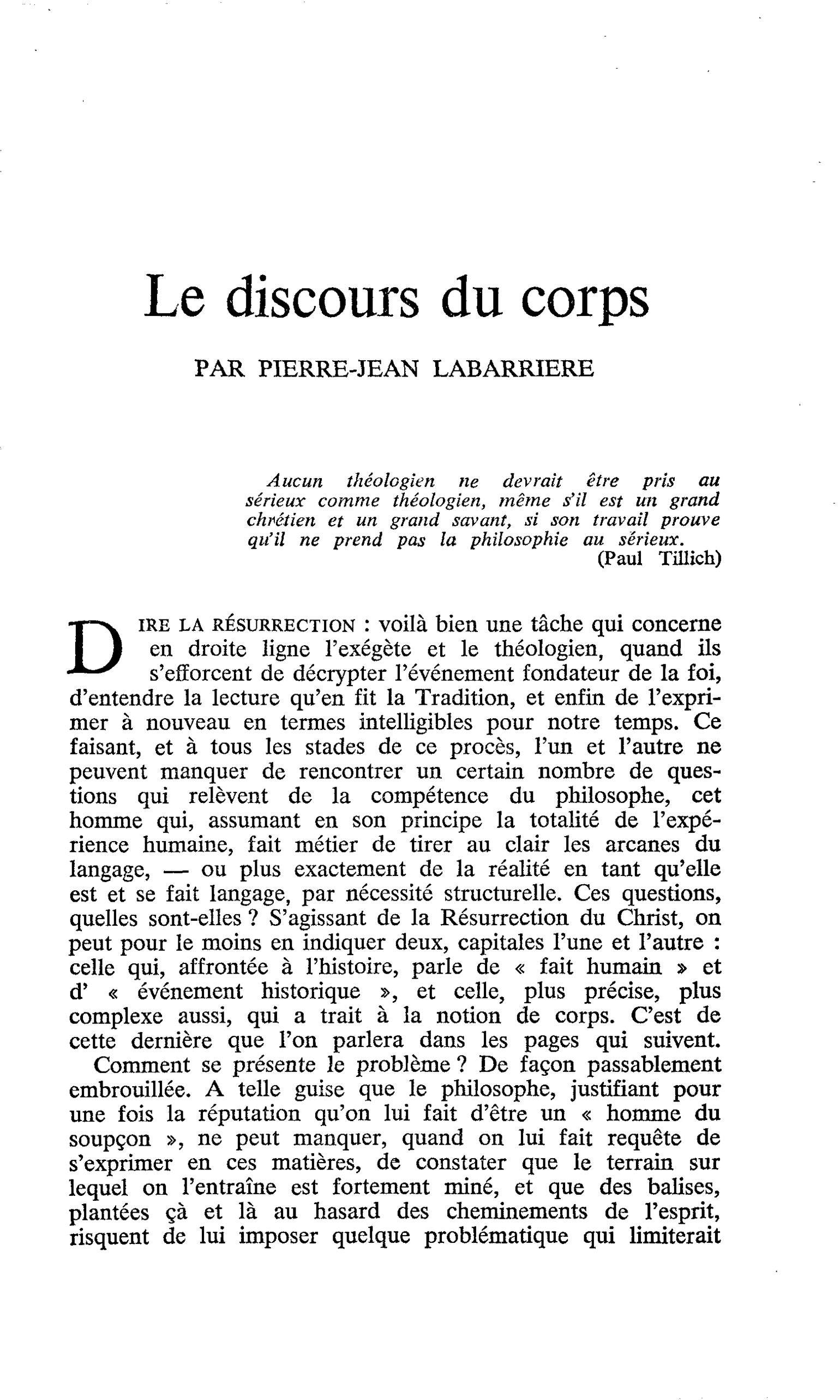 Le discours du corps