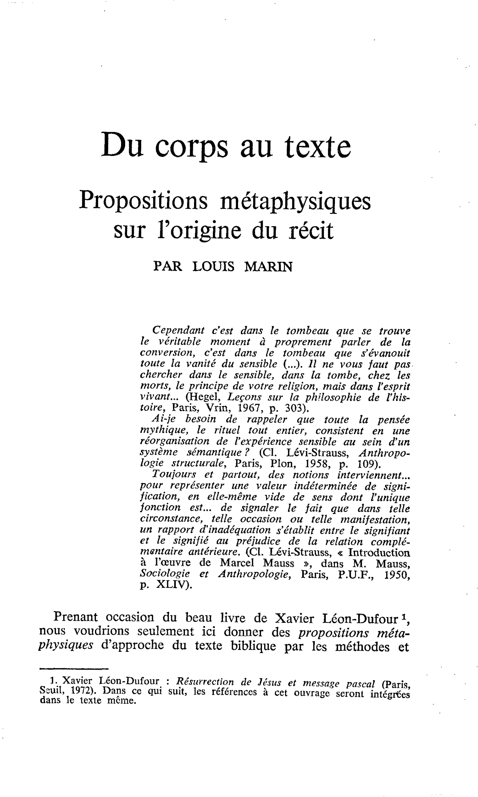 Du corps au texte. Propositions métaphysiques sur l’origine du récit