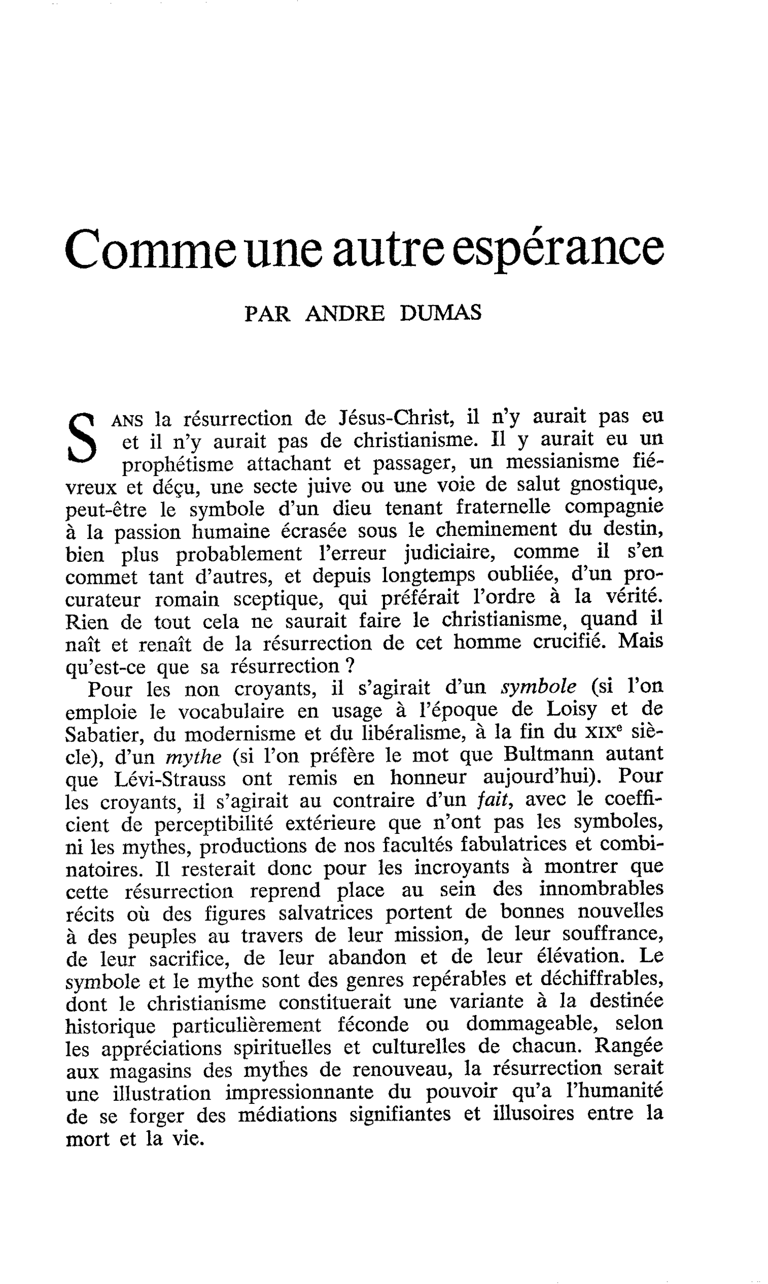 Comme une autre espérance