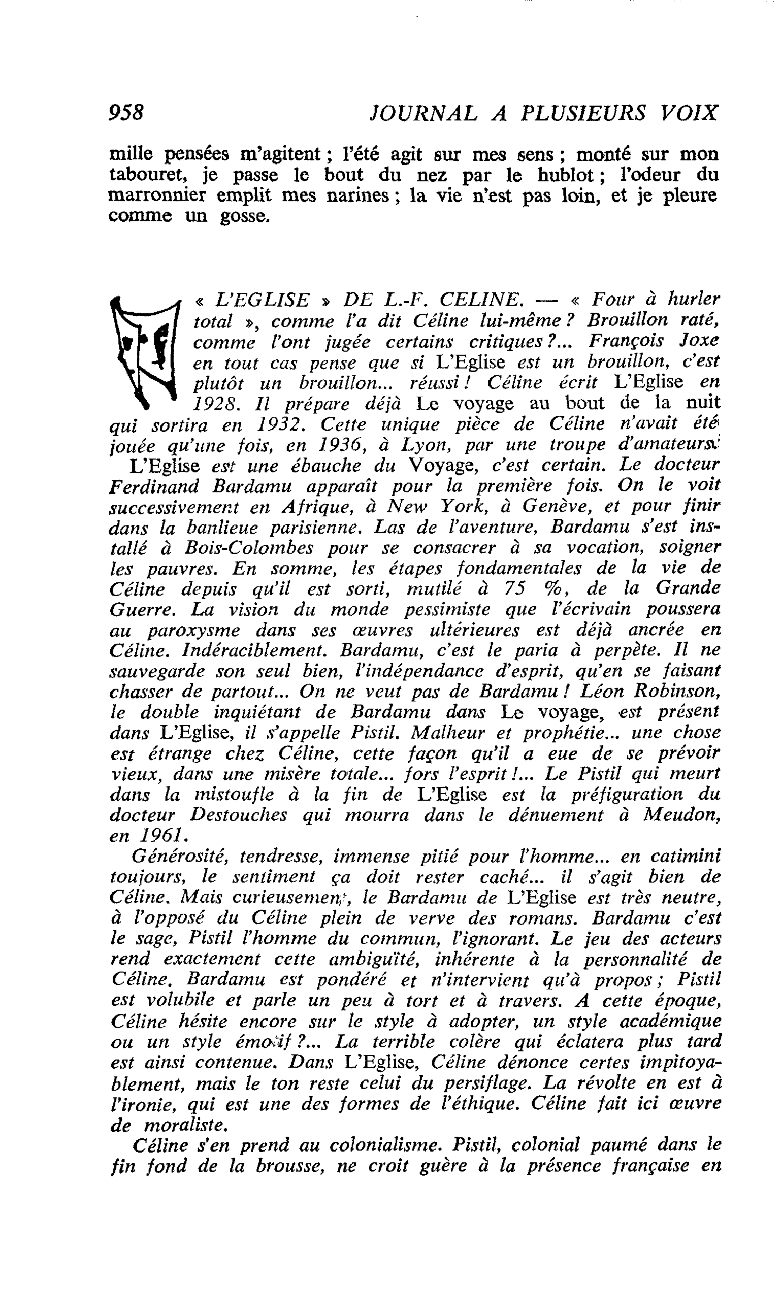 « L’EGLISE » DE L.-F. CELINE