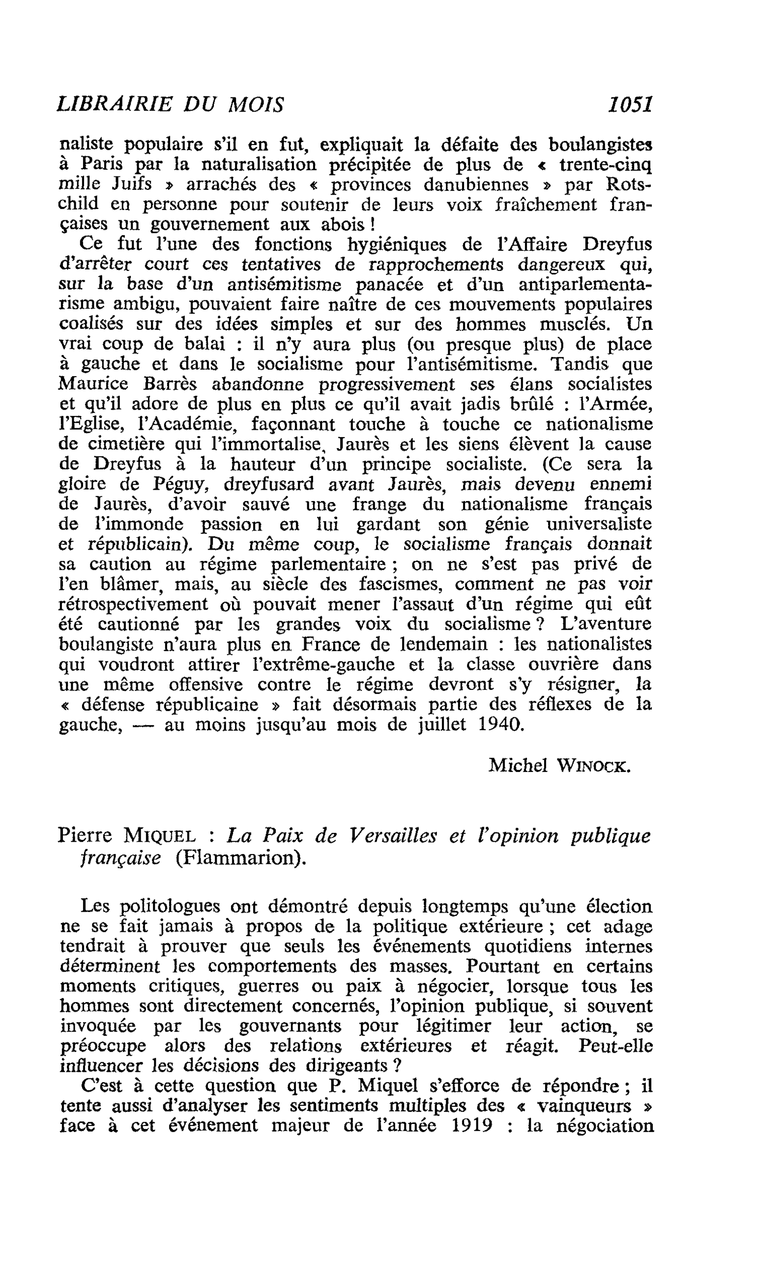 Pierre Miquel : La Paix de Versailles et l’opinion publique française