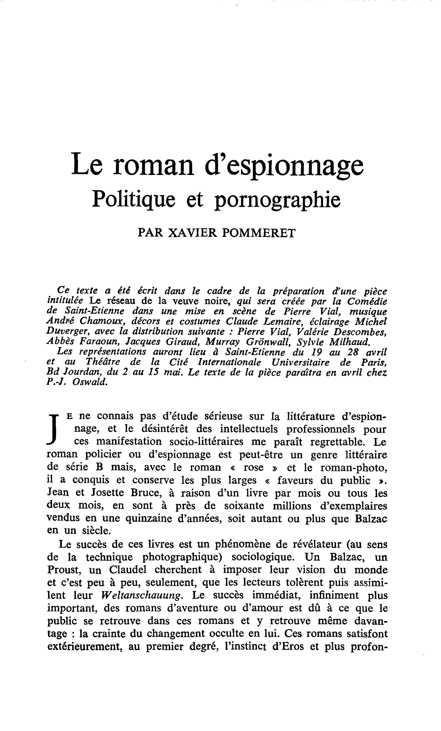 Le roman d’espionnage. Politique et pornographie
