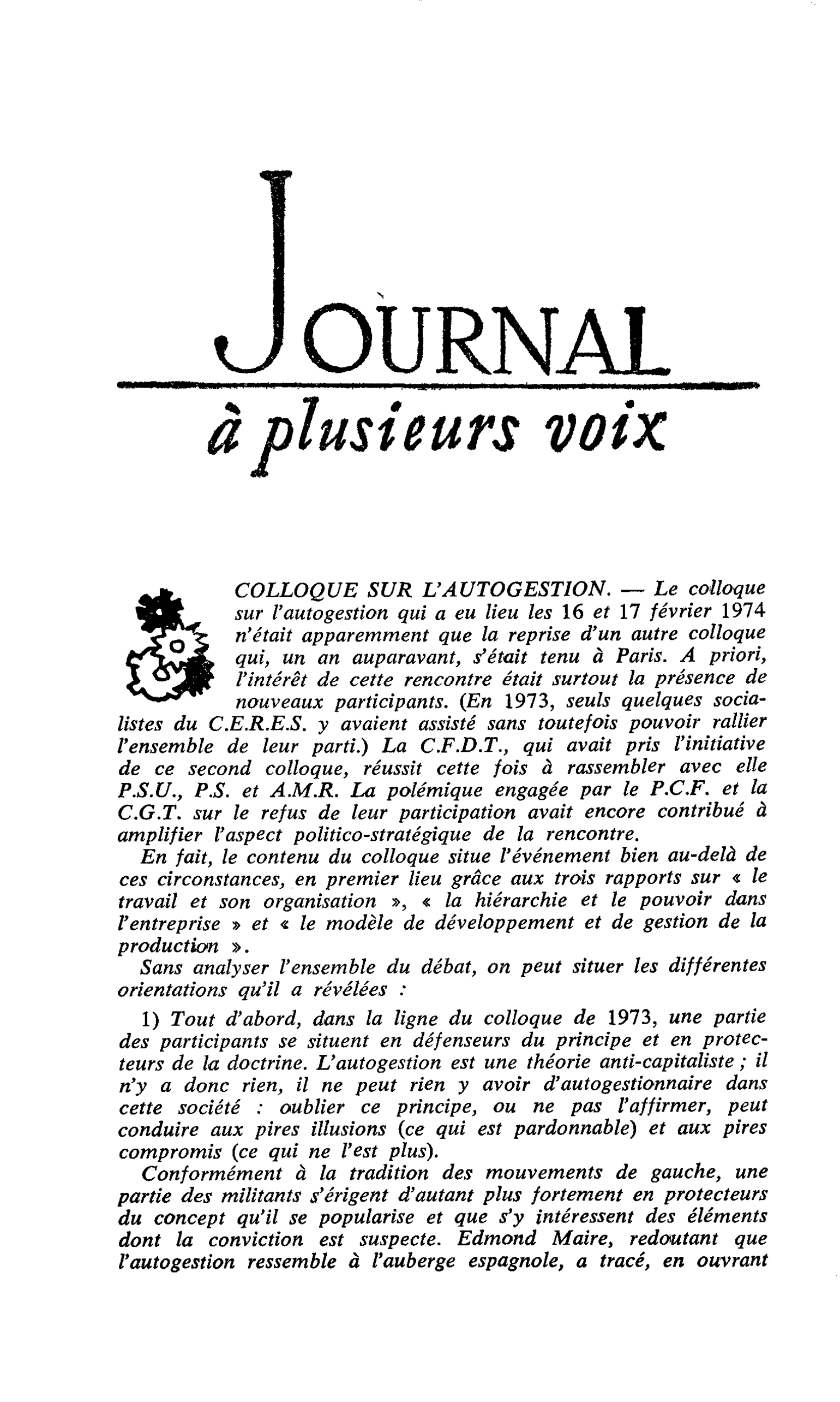 COLLOQUE SUR L’AUTOGESTION