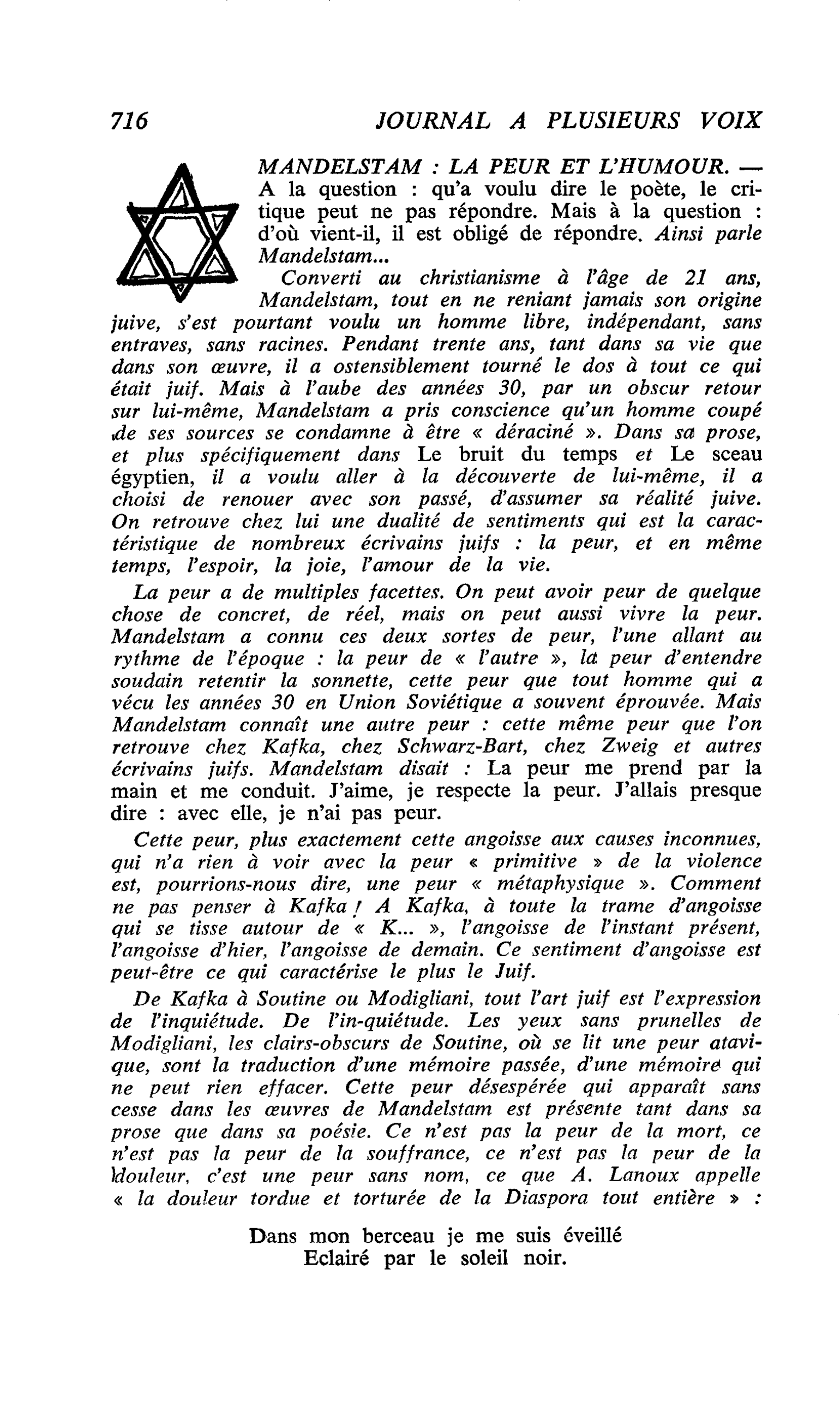 MANDELSTAM : LA PEUR ET L’HUMOUR