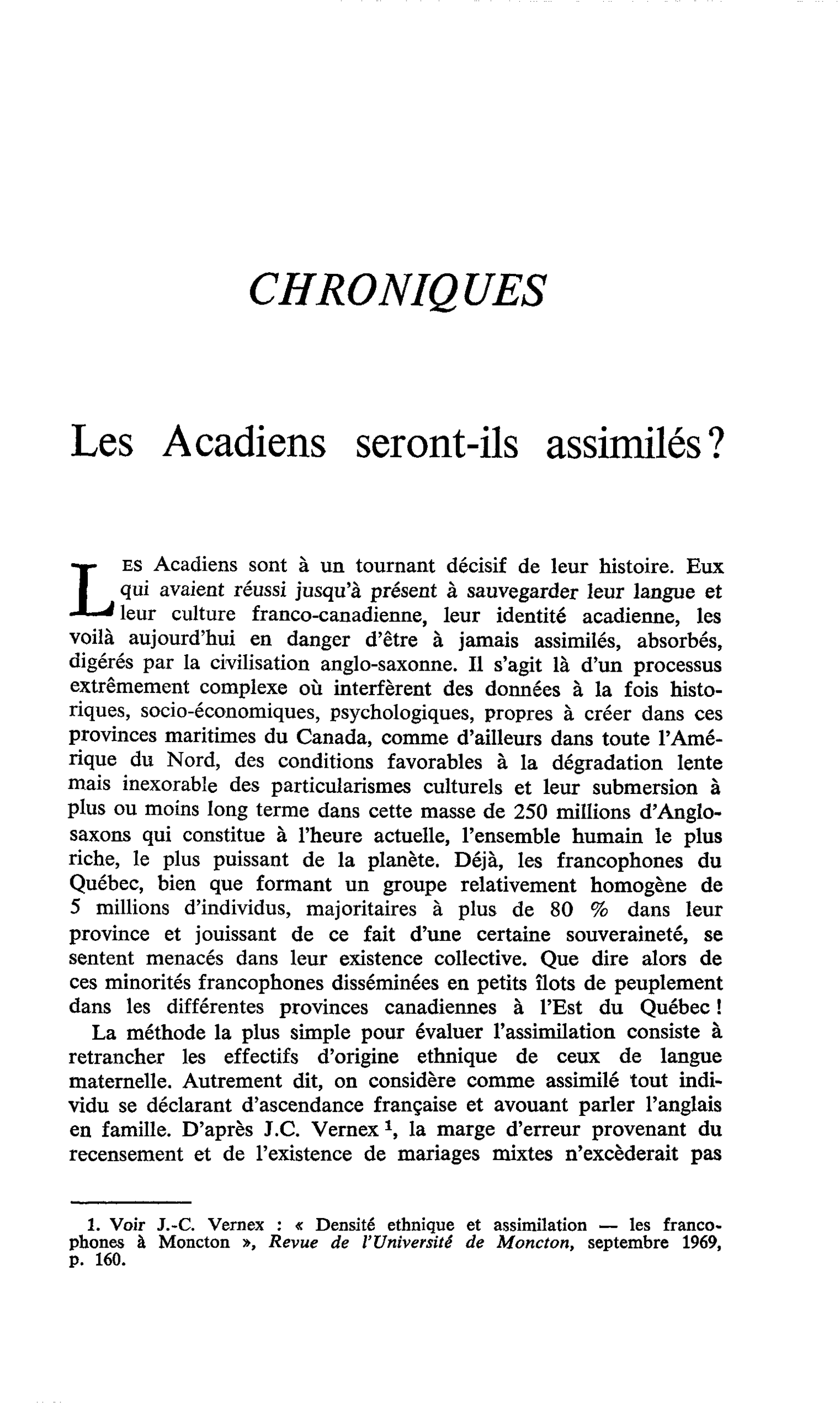Les Acadiens seront-ils assimilés ?