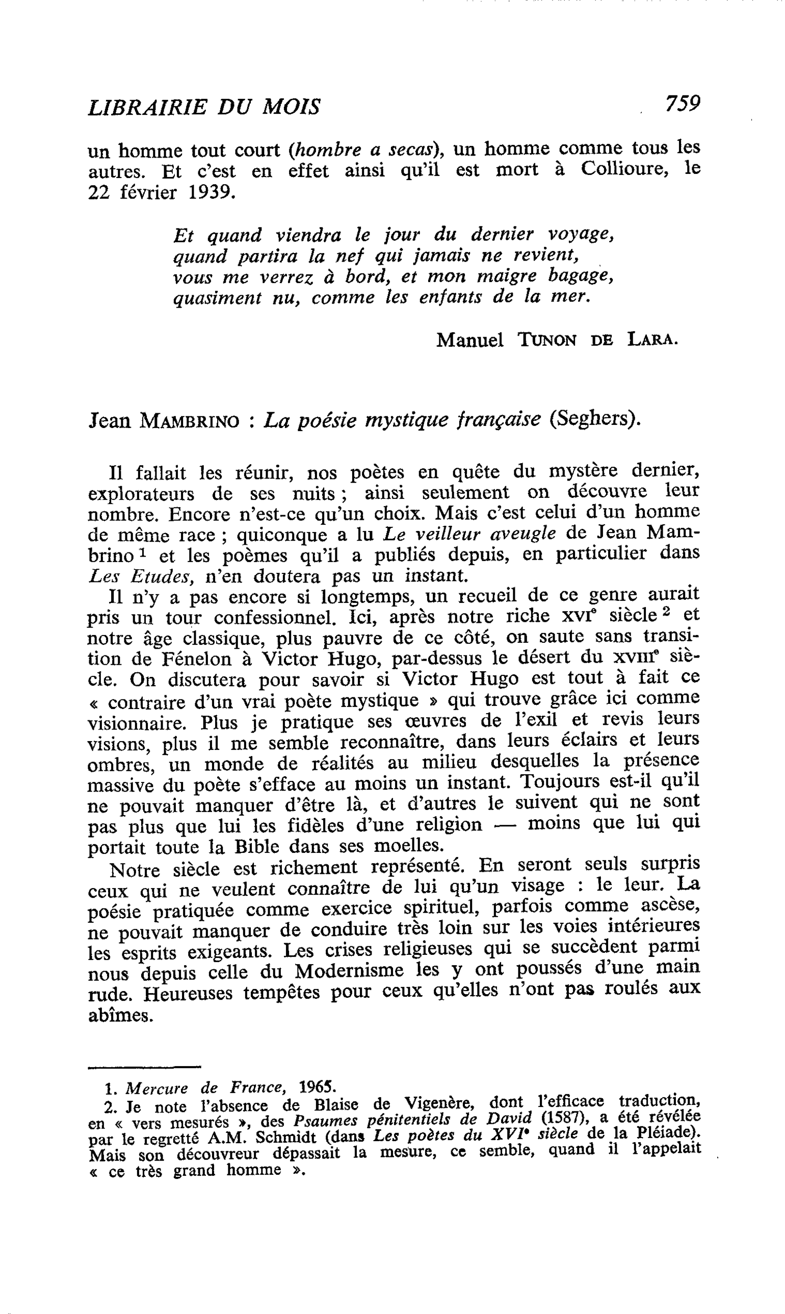 Jean Mambrino : La poésie mystique française