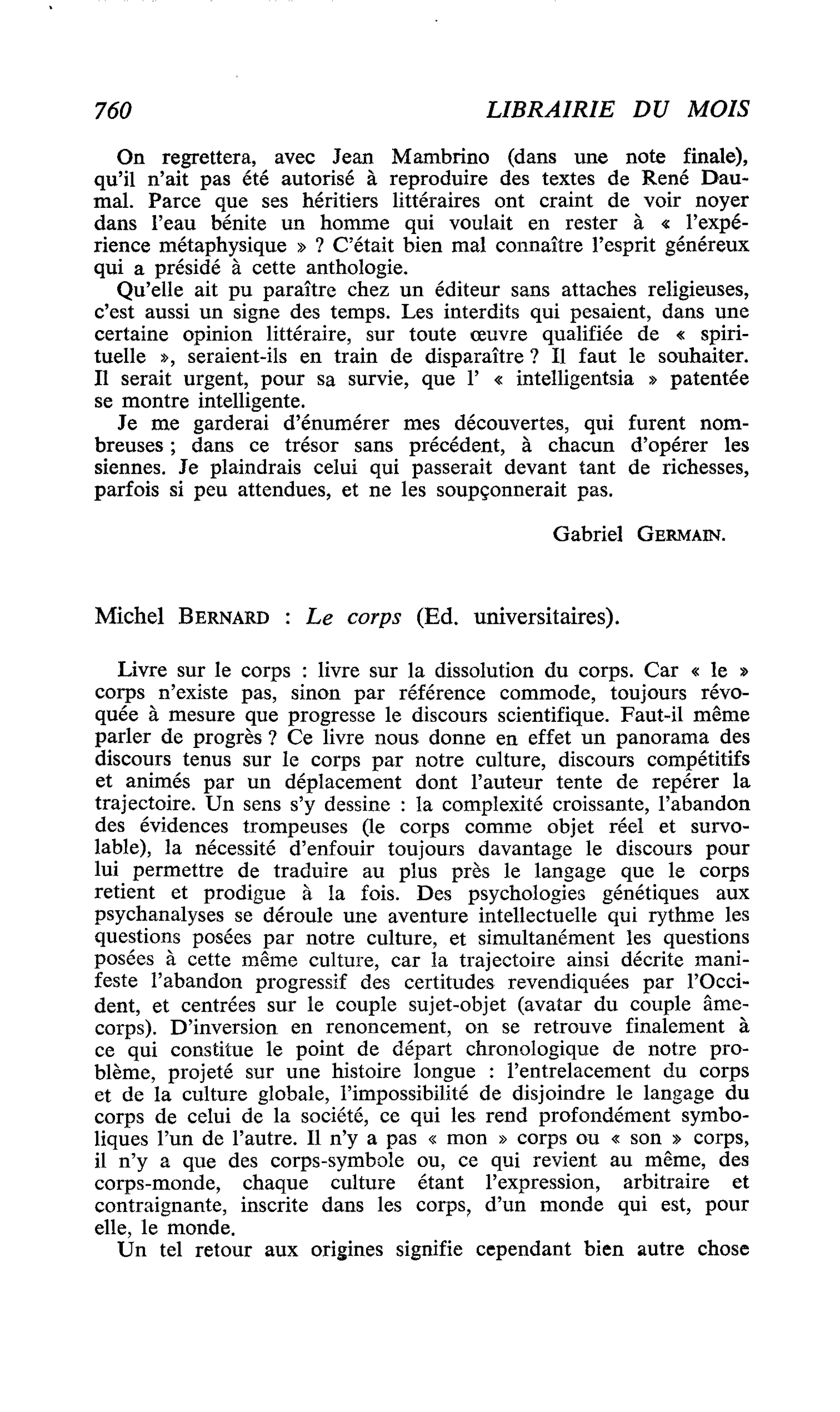 Michel Bernard : Le corps