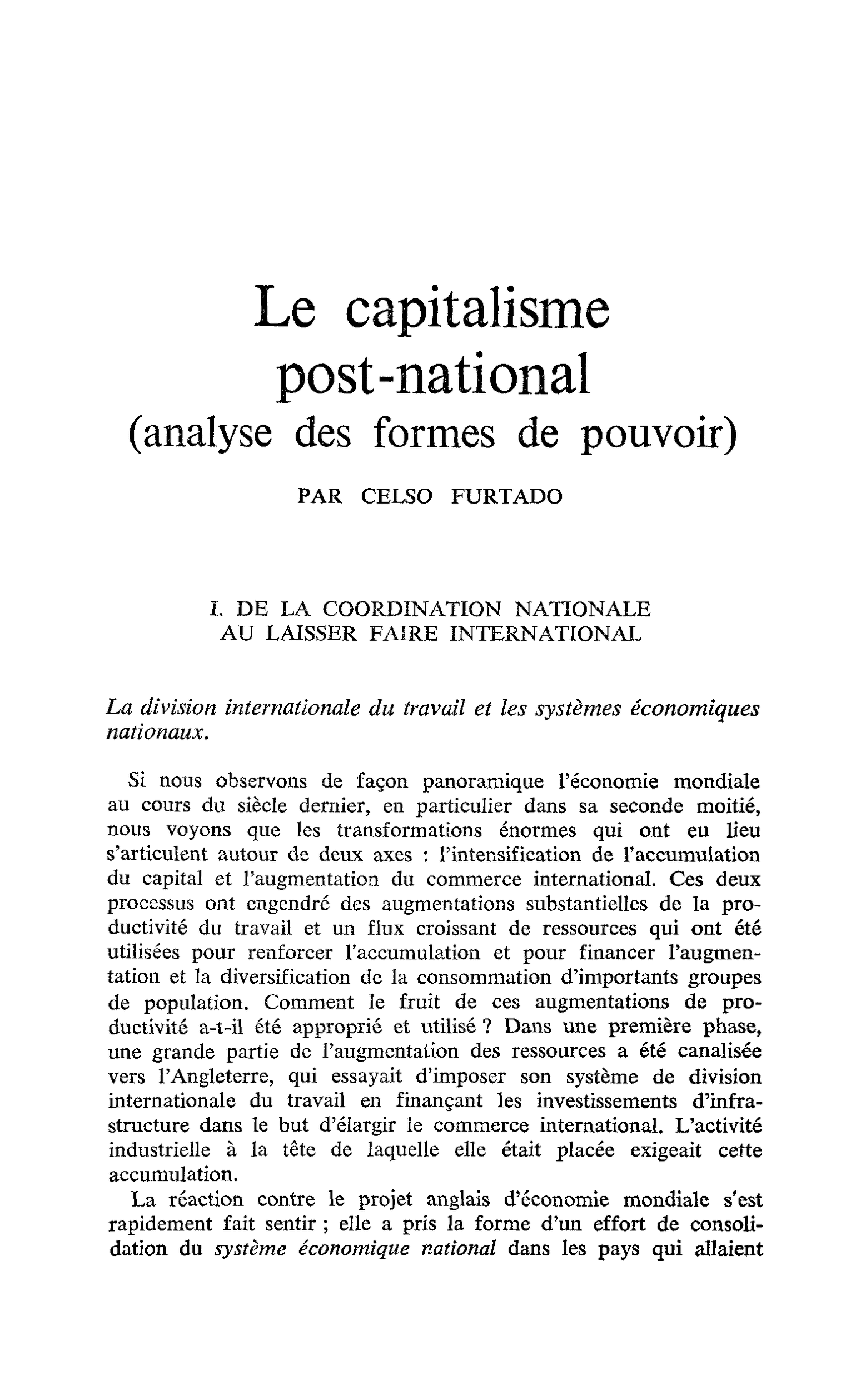 Le capitalisme post-national (analyse des formes de pouvoir)