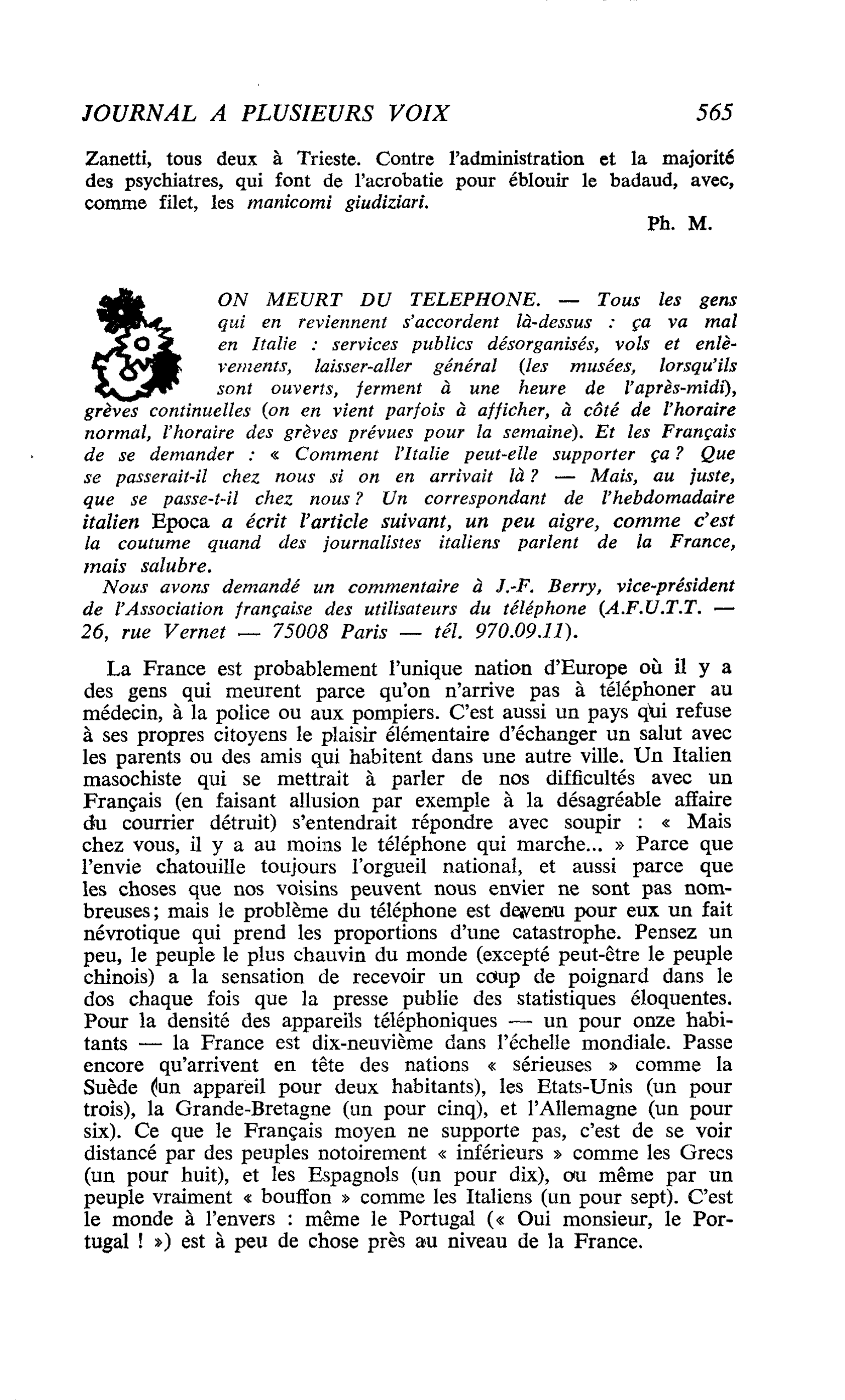 ON MEURT DU TELEPHONE
