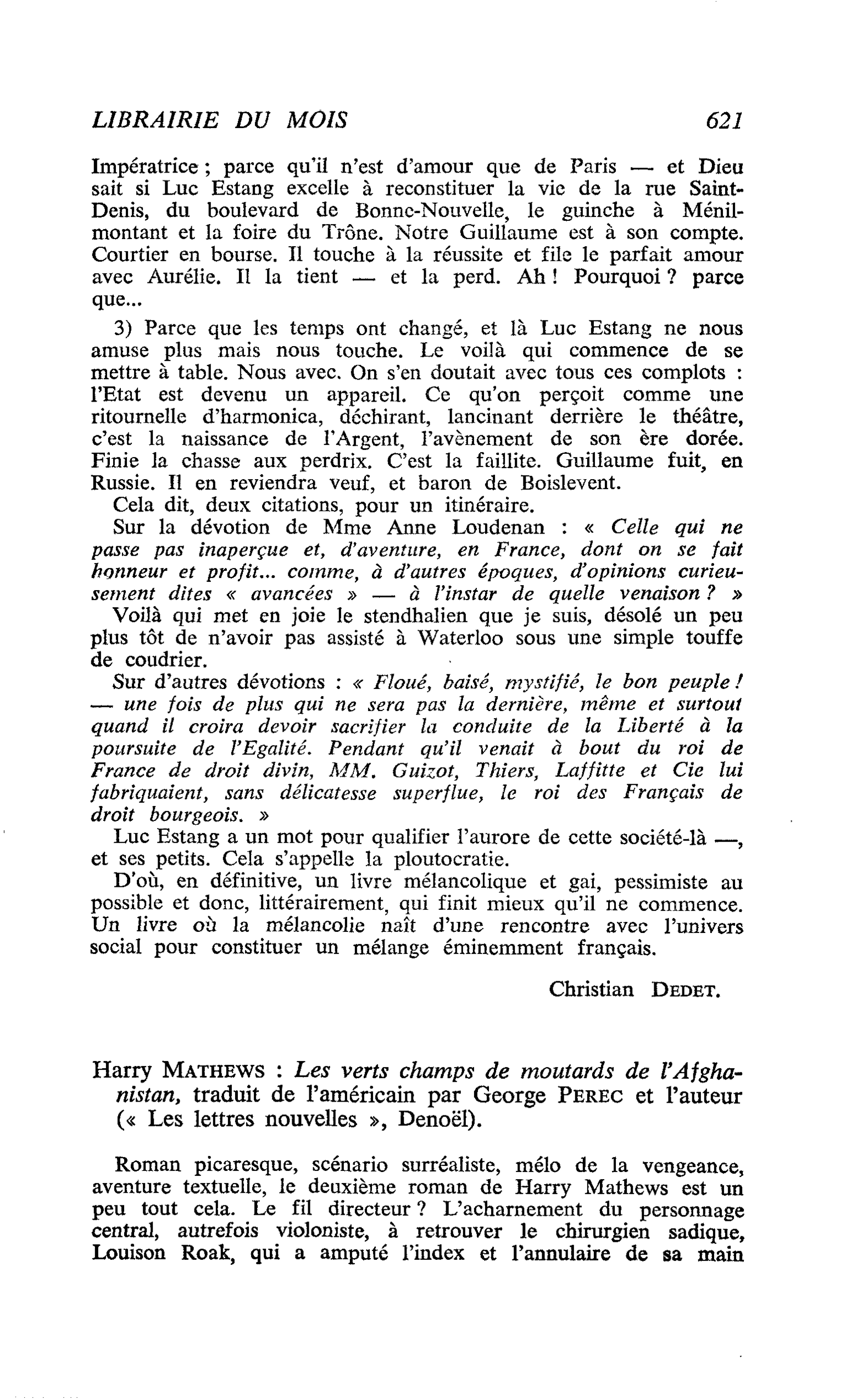 Harry Mathews : Les verts champs de moutards de l’Afghanistan