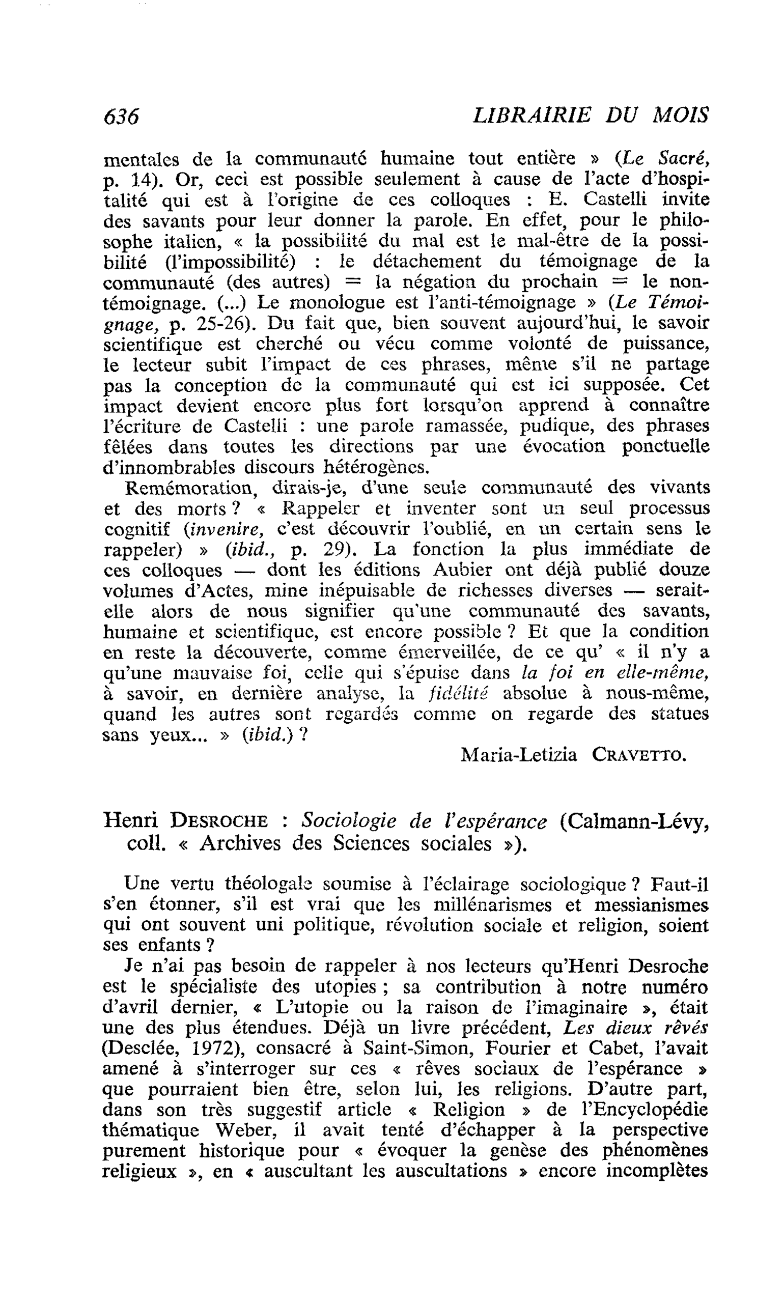 Henri Desroche : Sociologie de l’espérance