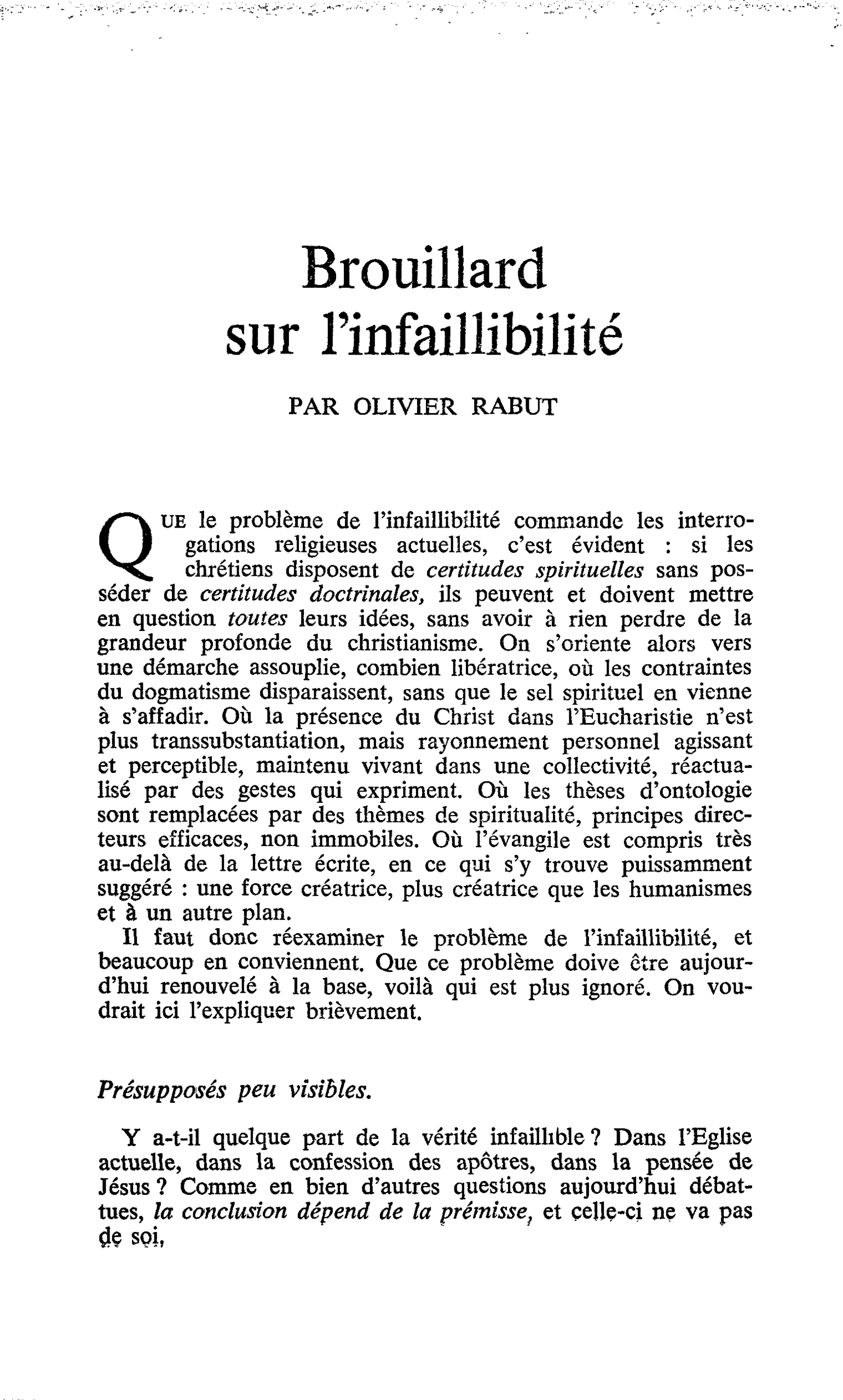 Brouillard sur l’infaillibilité