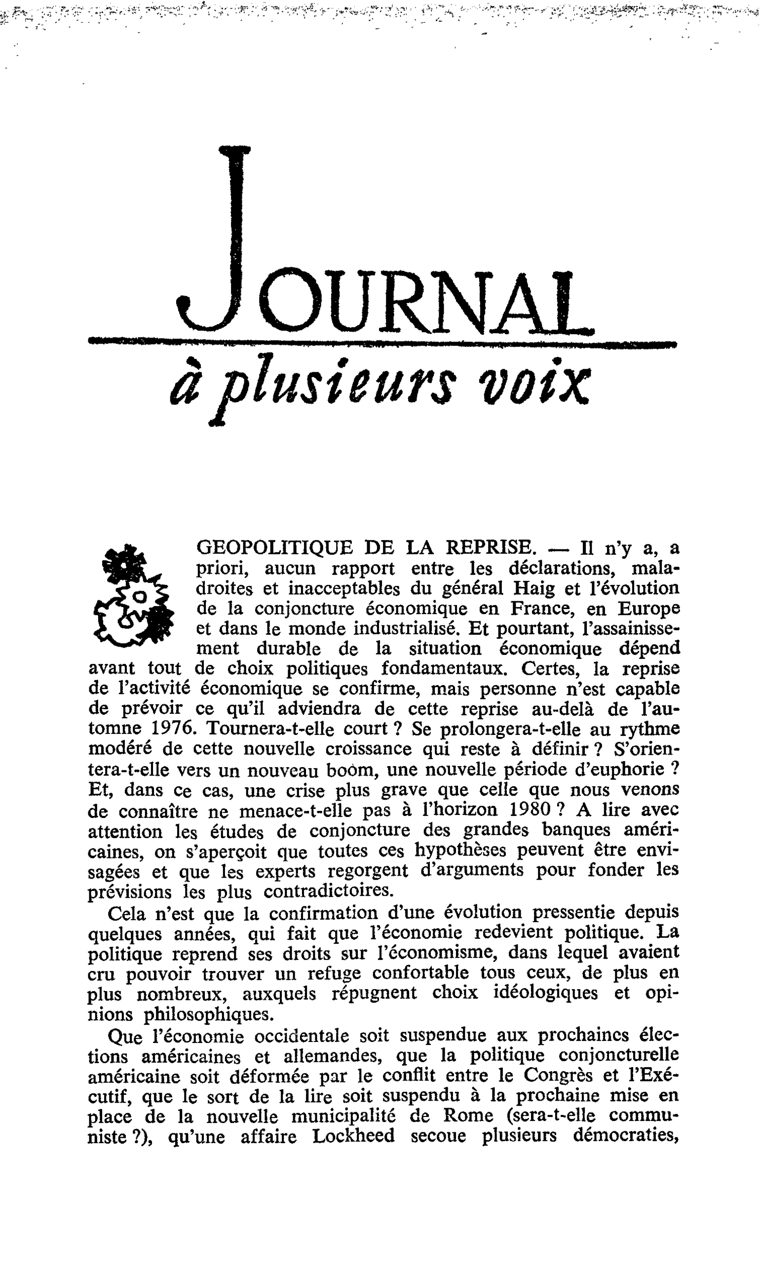 GEOPOLITIQUE DE LA REPRISE