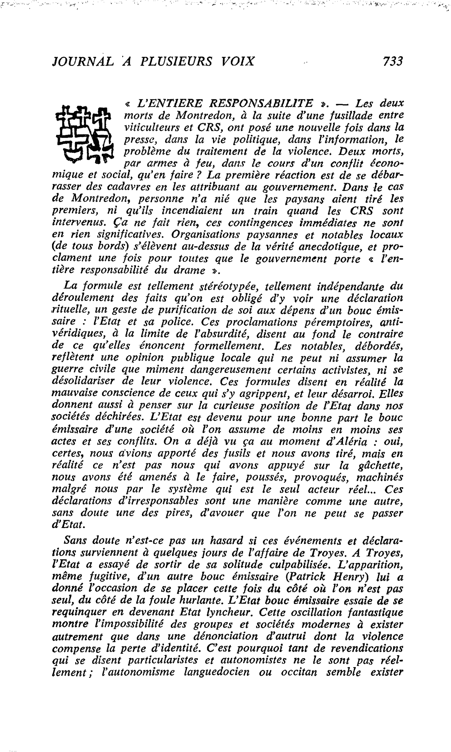 « L’ENTIERE RESPONSABILITE »