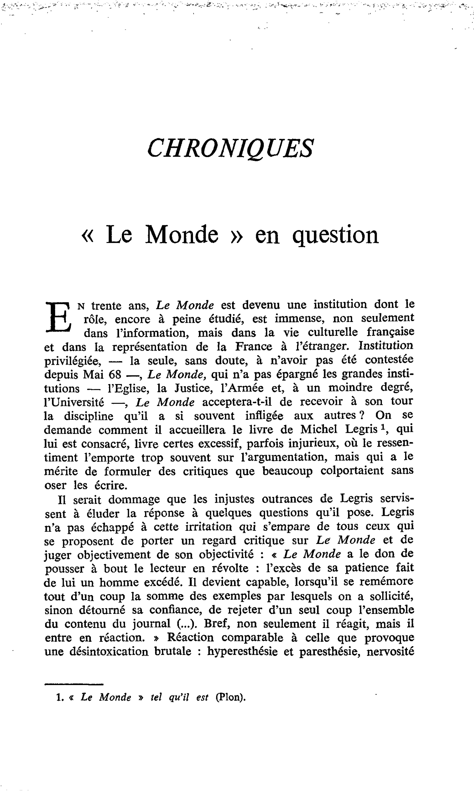 « Le Monde » en question