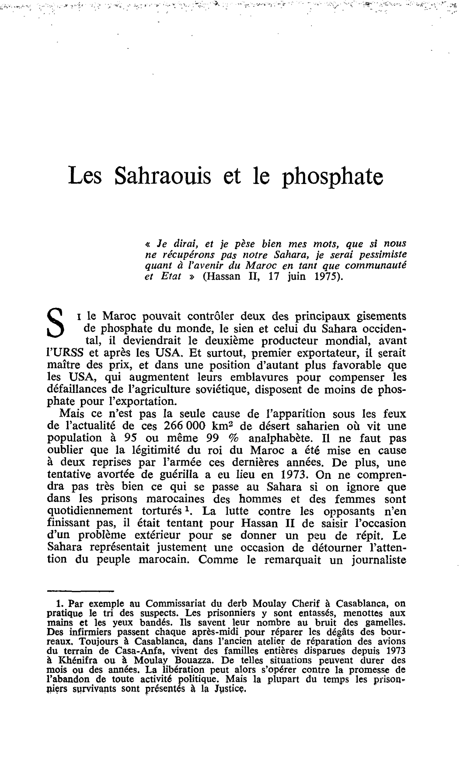 Les Sahraouis et le phosphate