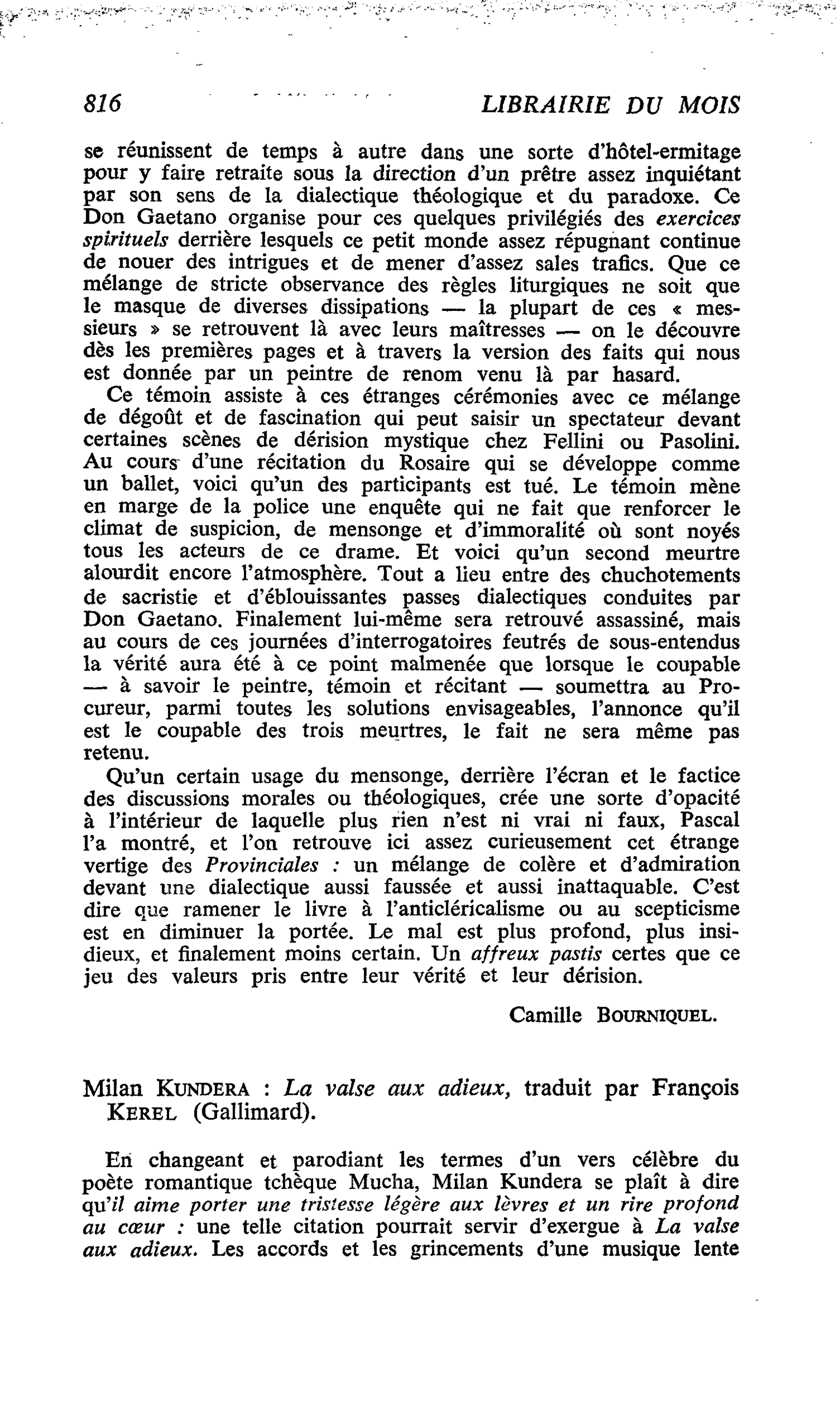 Milan Kundera : La valse aux adieux
