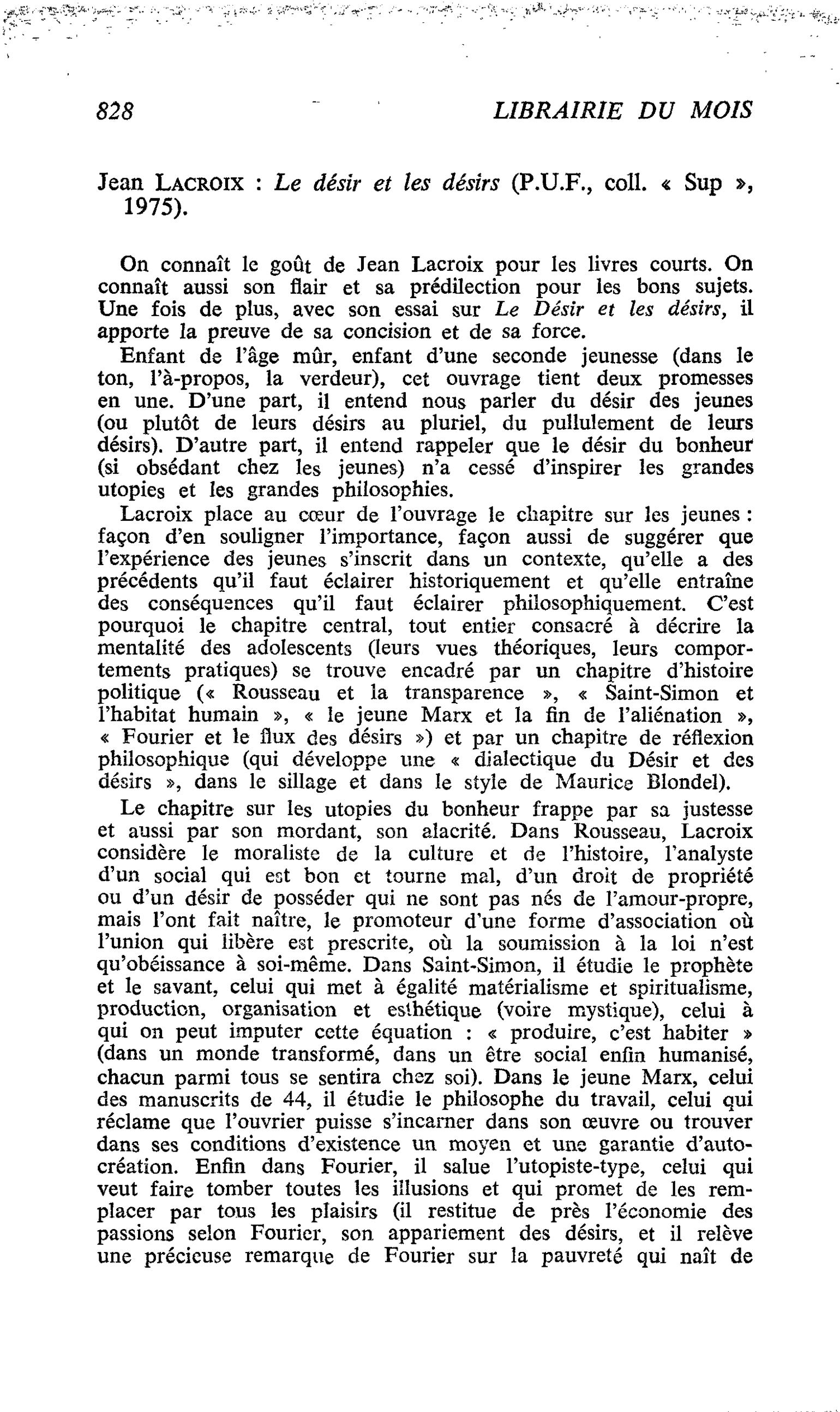 Jean Lacroix : Le désir et les désirs