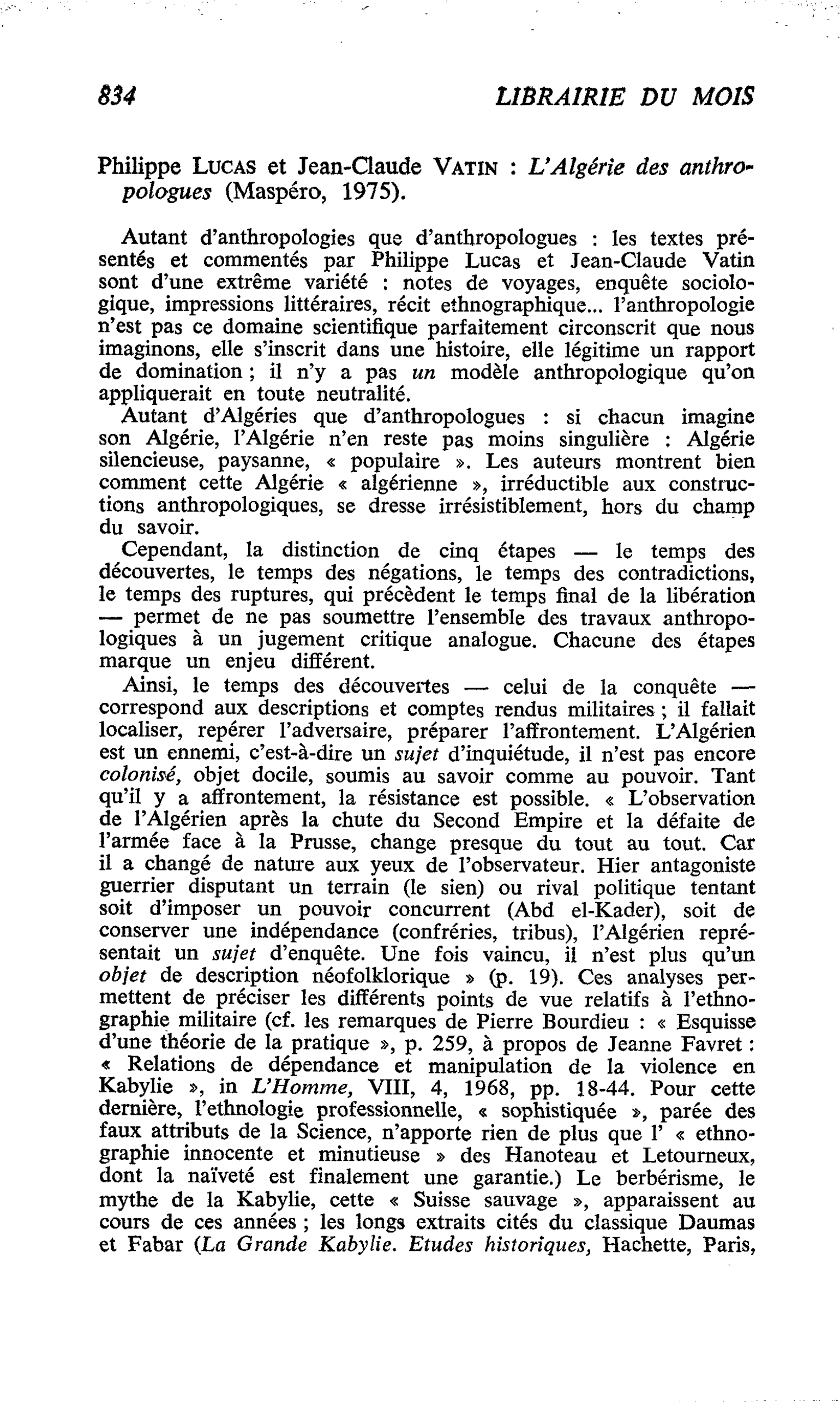 Philippe Lucas et Jean-Claude Vatin : L’Algérie des anthropologues