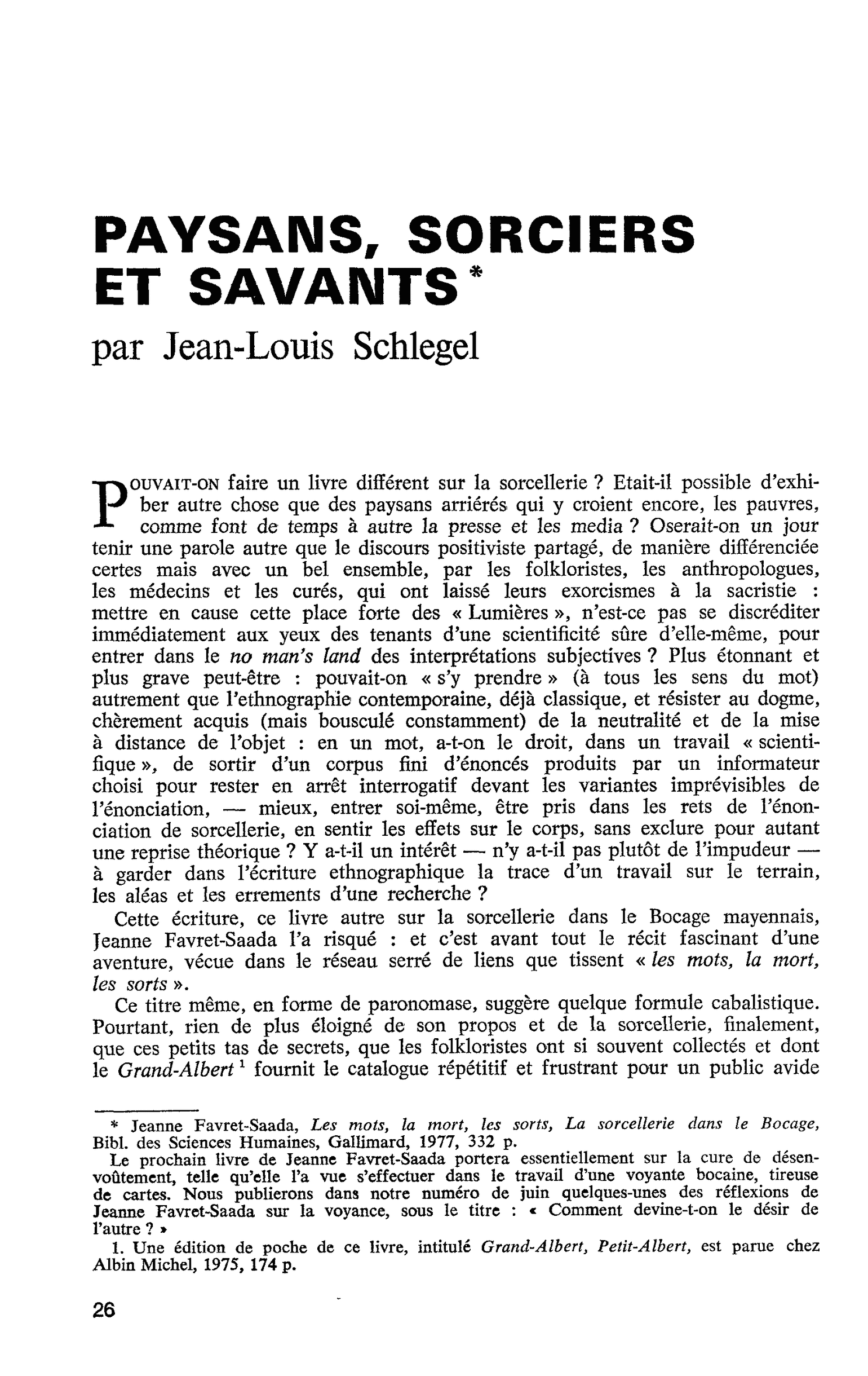 PAYSANS, SORCIERS ET SAVANTS