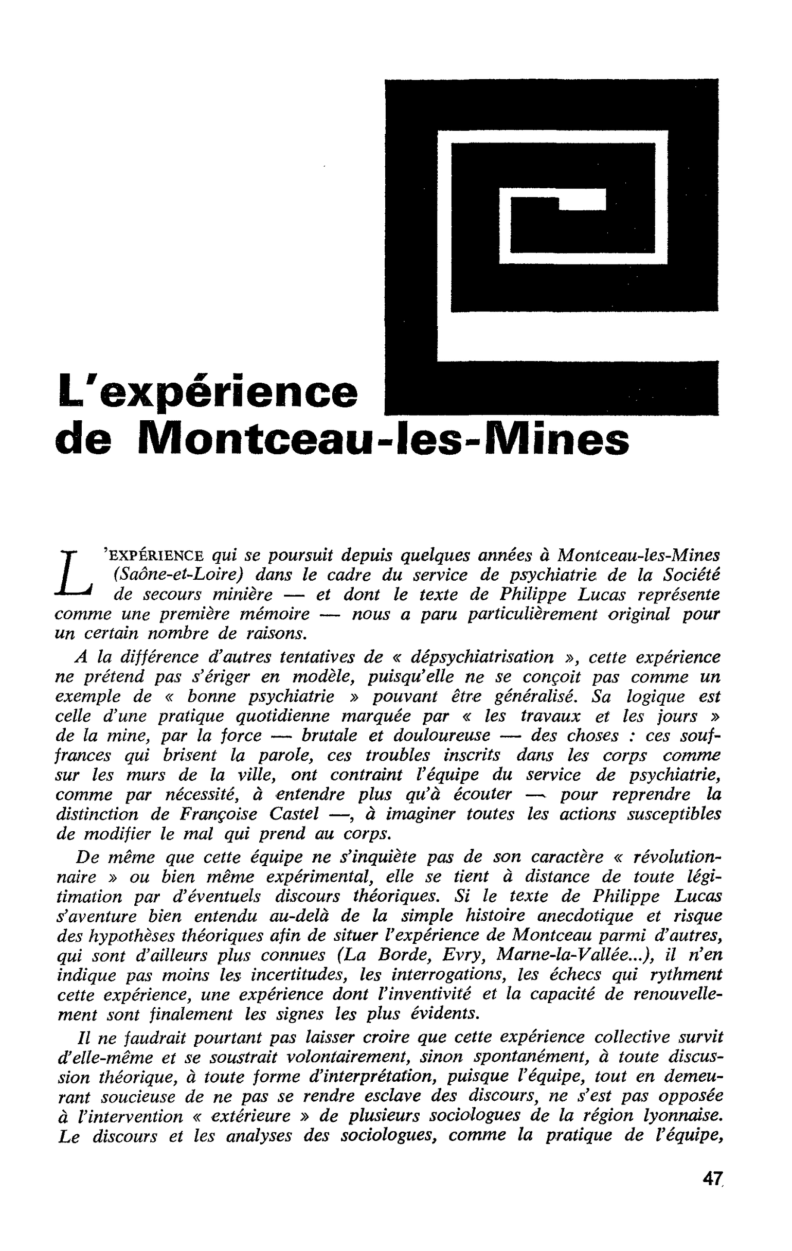 L’expérience de Montceau-les-Mines