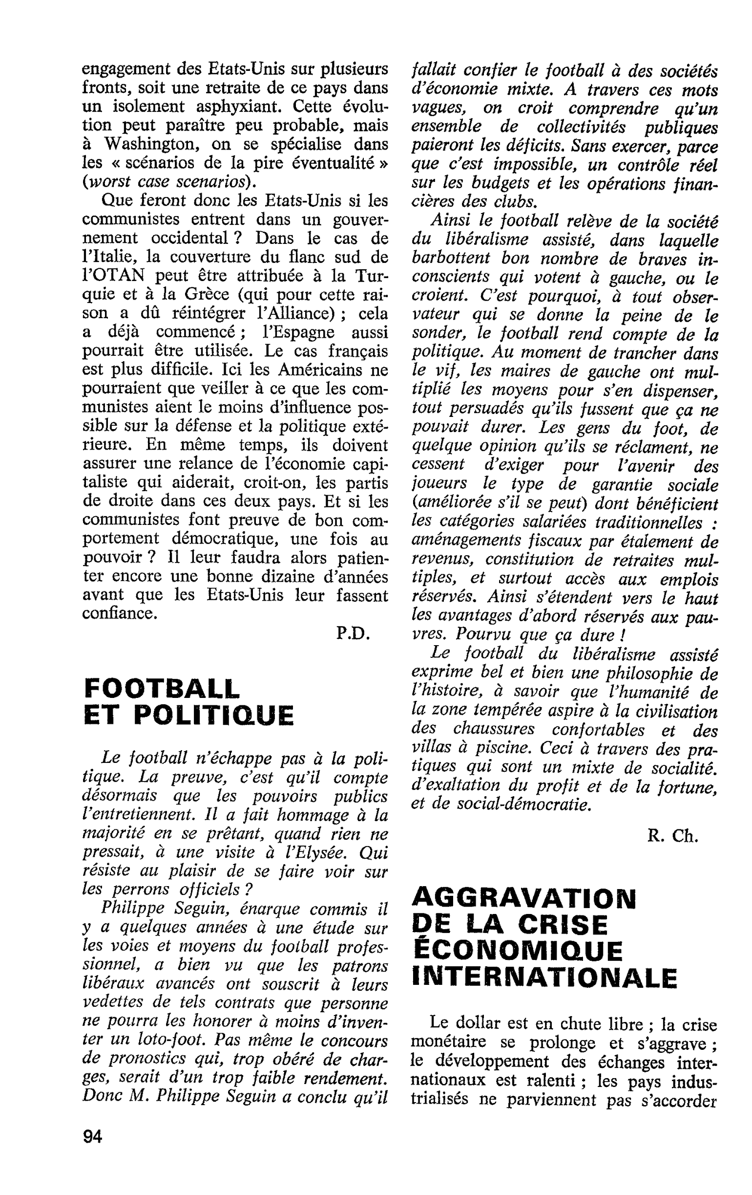FOOTBALL ET POLITIQUE