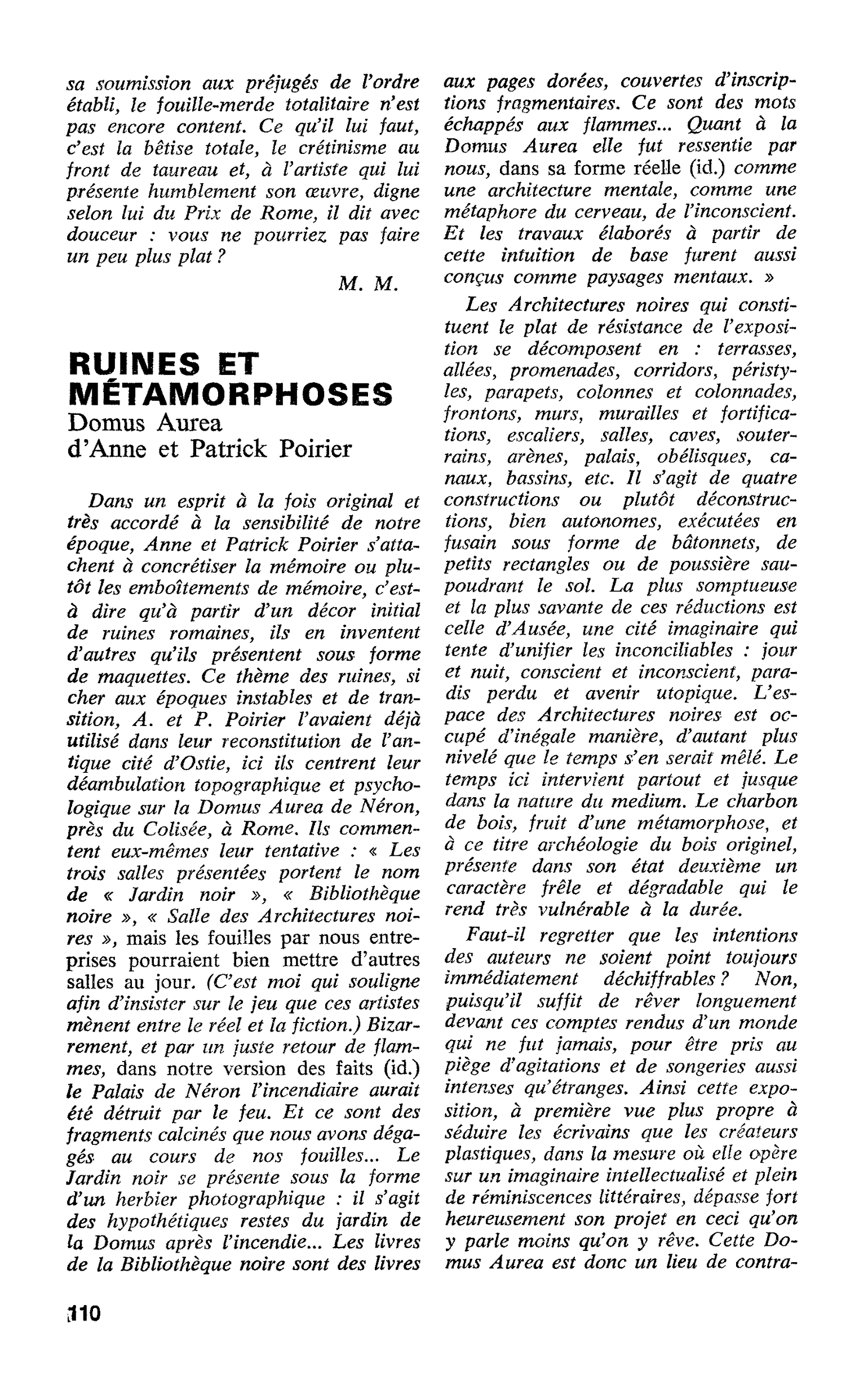 RUINES ET MÉTAMORPHOSES. Domus Aurea d’Anne et Patrick Poirier